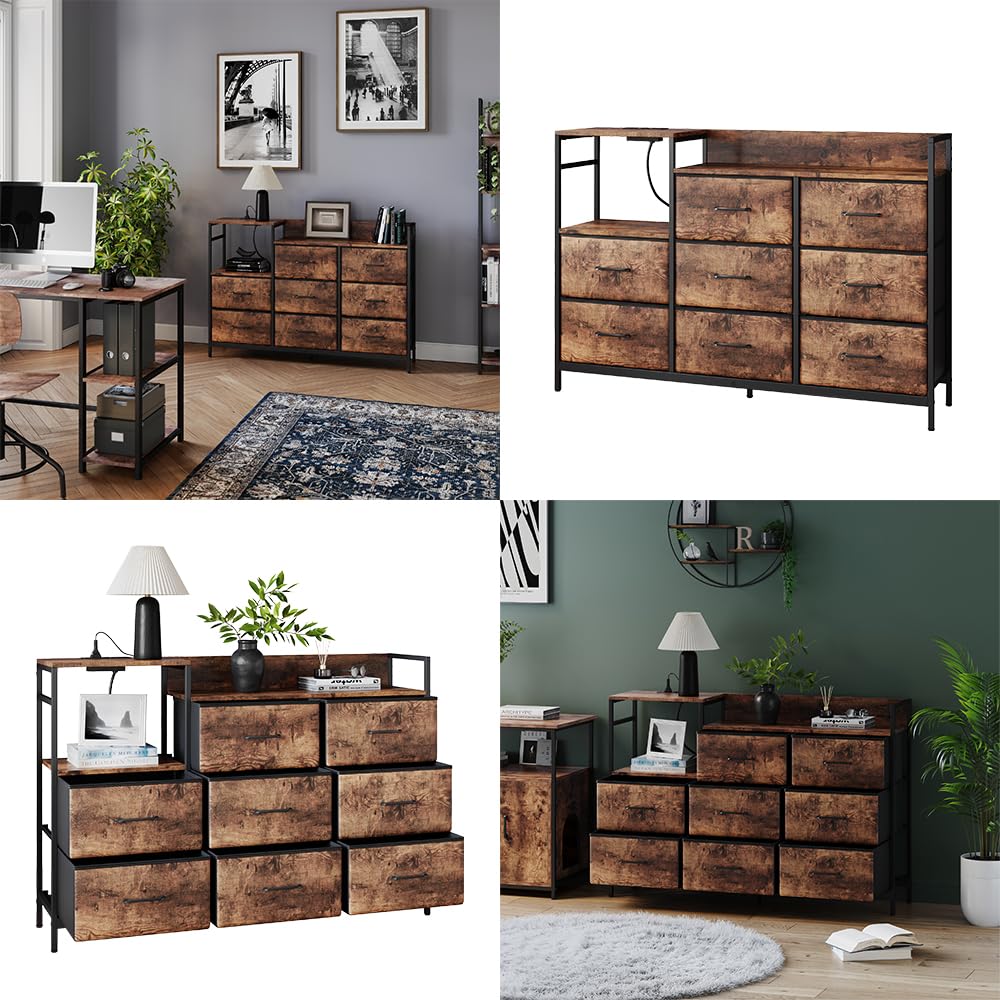 Vicco Sideboard Brian, Chêne, 88x30cm avec 8 tiroirs et USB, pour Le Rangement avec Port de Charge USB intégré