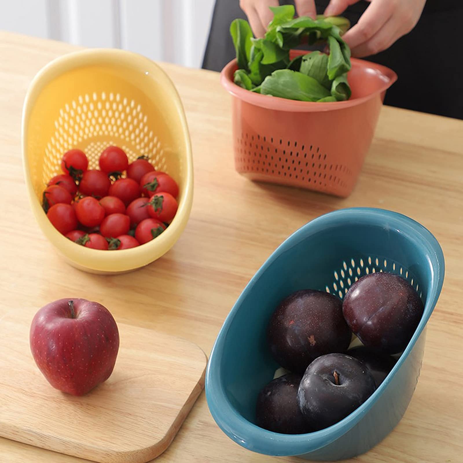 Colador de Cocina Cesta de desagüe huecas Cesta de frutas de verduras Colador de arroz portátil Lavadora Sieve Cesta Herramientas de almacenamiento Homehold Cocina Colador de Lavado de Alimentos