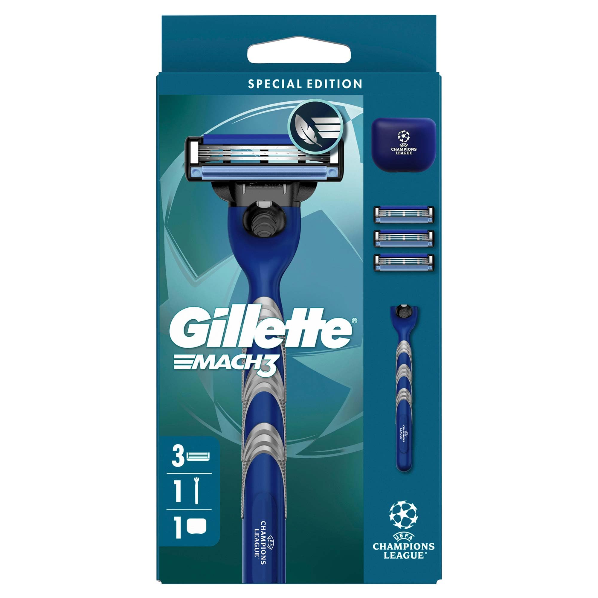 Gillette UEFA Champions League Special Edition Mach3 Erkekler İçin Tıraş Makinesi,3-Bıçaklı