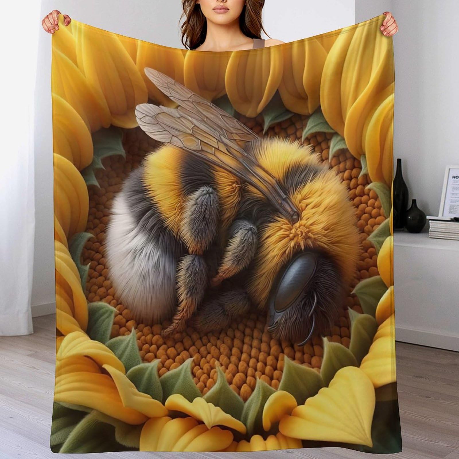 Couverture polaire abeille en flanelle douce 130x150 cm pour canapé