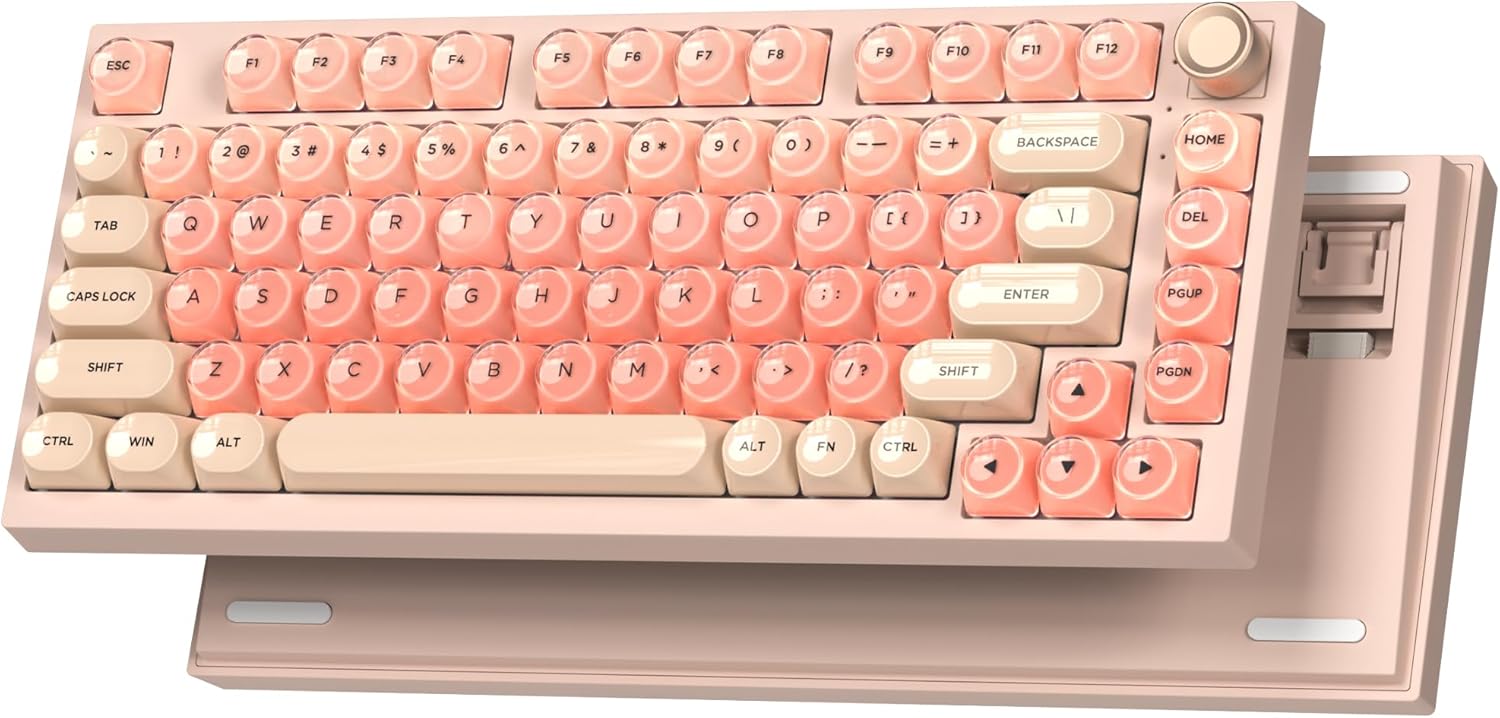 WK75 Wireless Mechanical Keyboard with Knob, 75% Foundation Pink Creamy Keyboard, Hot Swappable, Pre-lubed Switches, Gasket Mount with MOA Profile Jelly Keycaps, RGB Backlit Gaming Keyboards