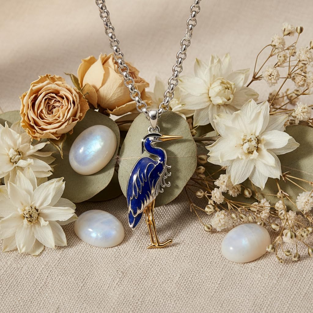 Heron Necklace Sterling Silver Bird Pendant Necklace Blue Heron Jewelry Bird Gifts for Women