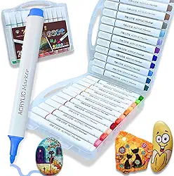 Conjunto de Marcadores de Tinta Acrílica Tringular, Ponta Macia, Canetinhas Acrílica para Artesanato, Pintura em Pedras, Madeira, Tela, Vidro e Cerâmica Para Crianças e Adultos (24 cores, Padrão)