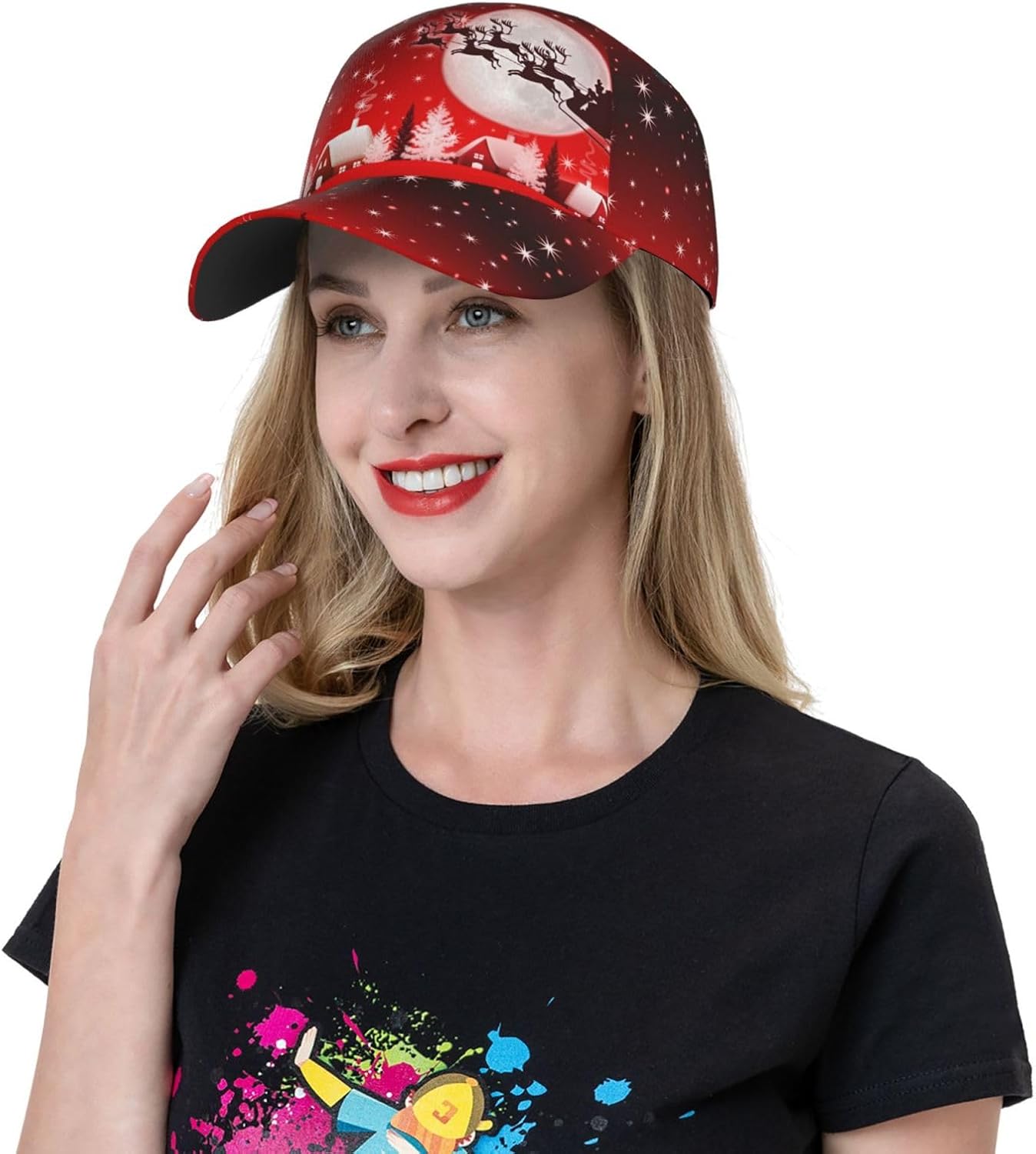 Funny Christmas Baseball Cap Adjustable Hat Xmas Snowflake Red Plaid Sun Cap for Men Women - Image 7