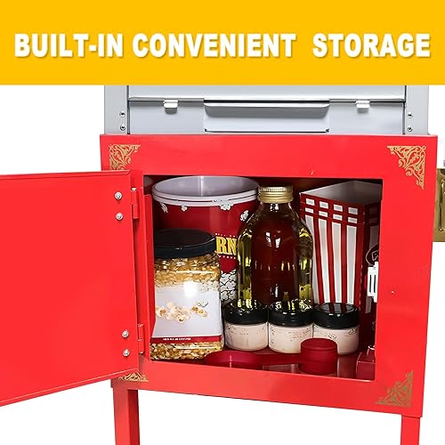 Miniatura 6 de Máquina comercial de palomitas de maíz con carrito y ruedas, máquina para hacer palomitas de maíz con hervidor de acero inoxidable de 22 onzas,