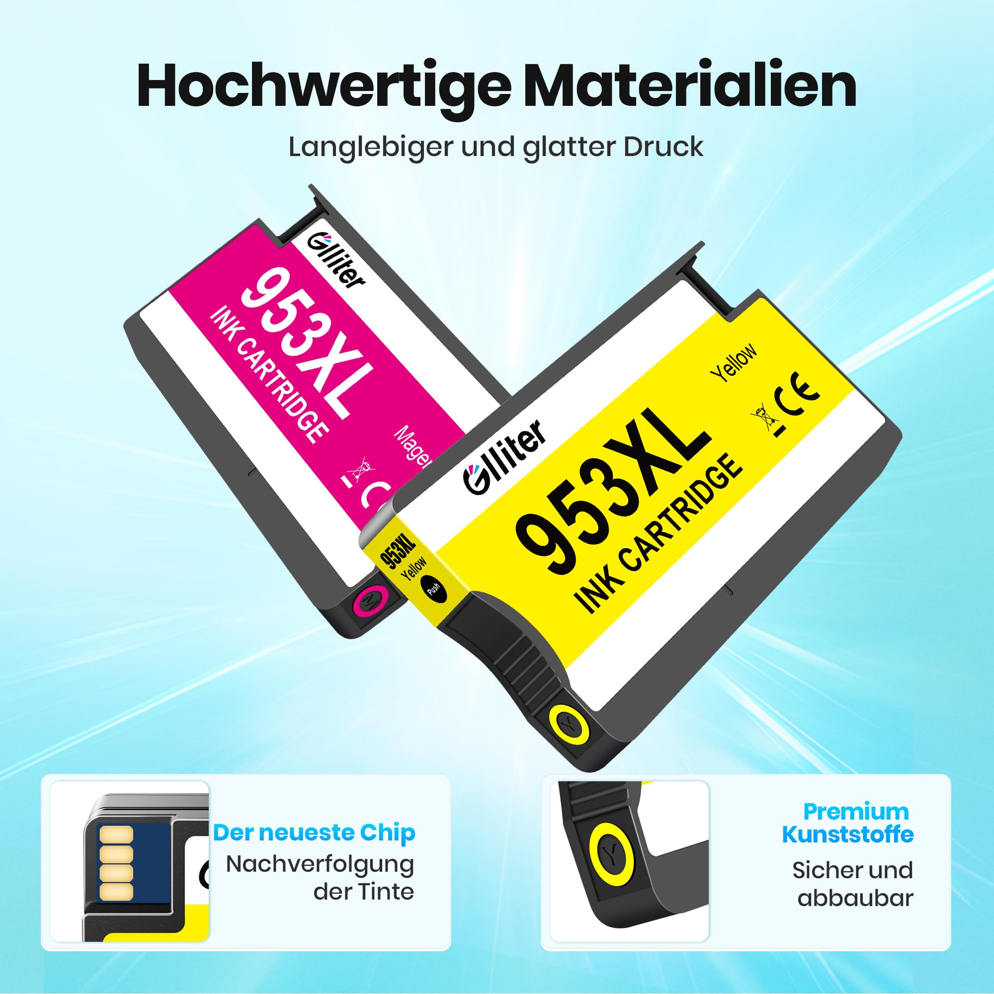 Glliter 953XL 953 XL Kompatibel für HP 953XL Multipack Kompatibel mit HP OfficeJet Pro 7720 Patronen für OfficeJet Pro 7740 7730 8710 8715 8720 8210 8725 8730 8740 (953XL Druckerpatronen,4er-Pack) - 4