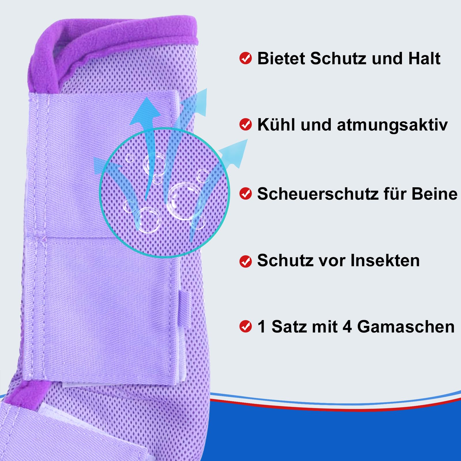 Stinchiere Cavallo Equitazione, Ghette Antimosche Traspiranti per Cavalli a Maglia fine, con Funzioni Protettive e di Sostegno, Protezione dai UV