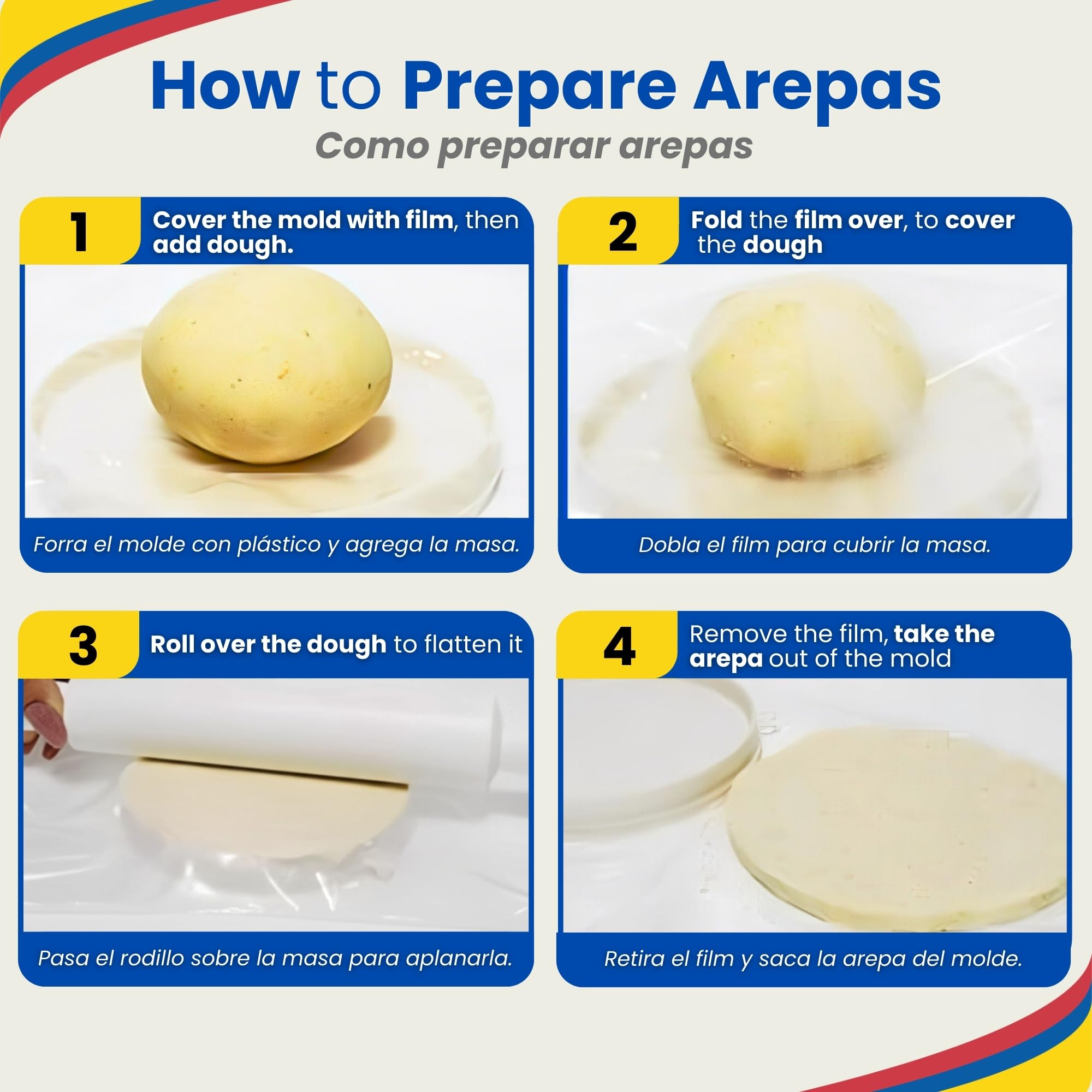 Molde para arepas – 3 tamaños (5.9 pulgadas, 4.3 pulgadas, 3.1 pulgadas) y doble grosor para Arepas colombianas perfectas, gorditas y más – Herramienta de cocina duradera, apta para alimentos, fácil