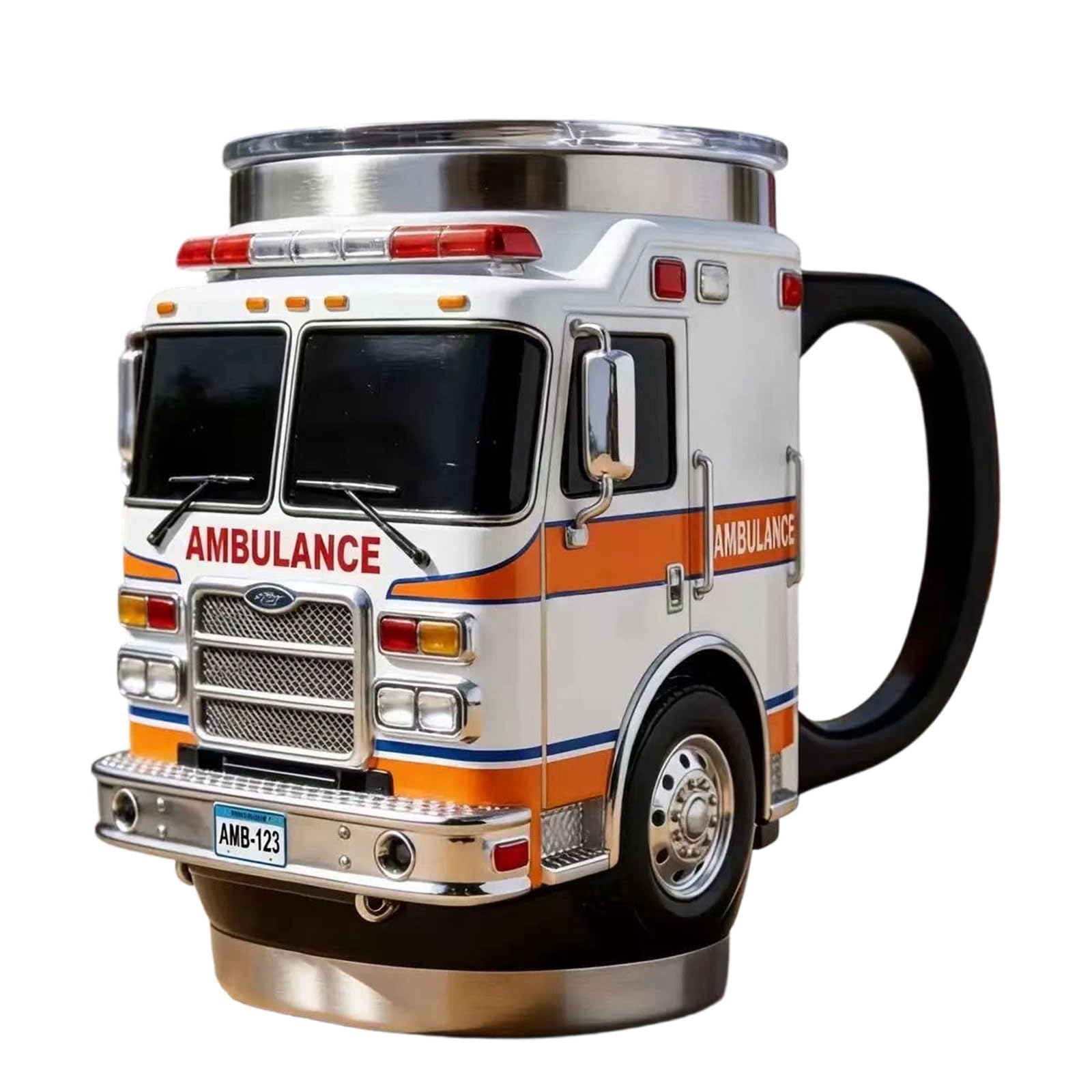 MALSSE Stainless Steel Drinking Cup for Hot and Cold Beverages Creative Truck Shaped Firefighting Coffee Mug Unique FathersDay