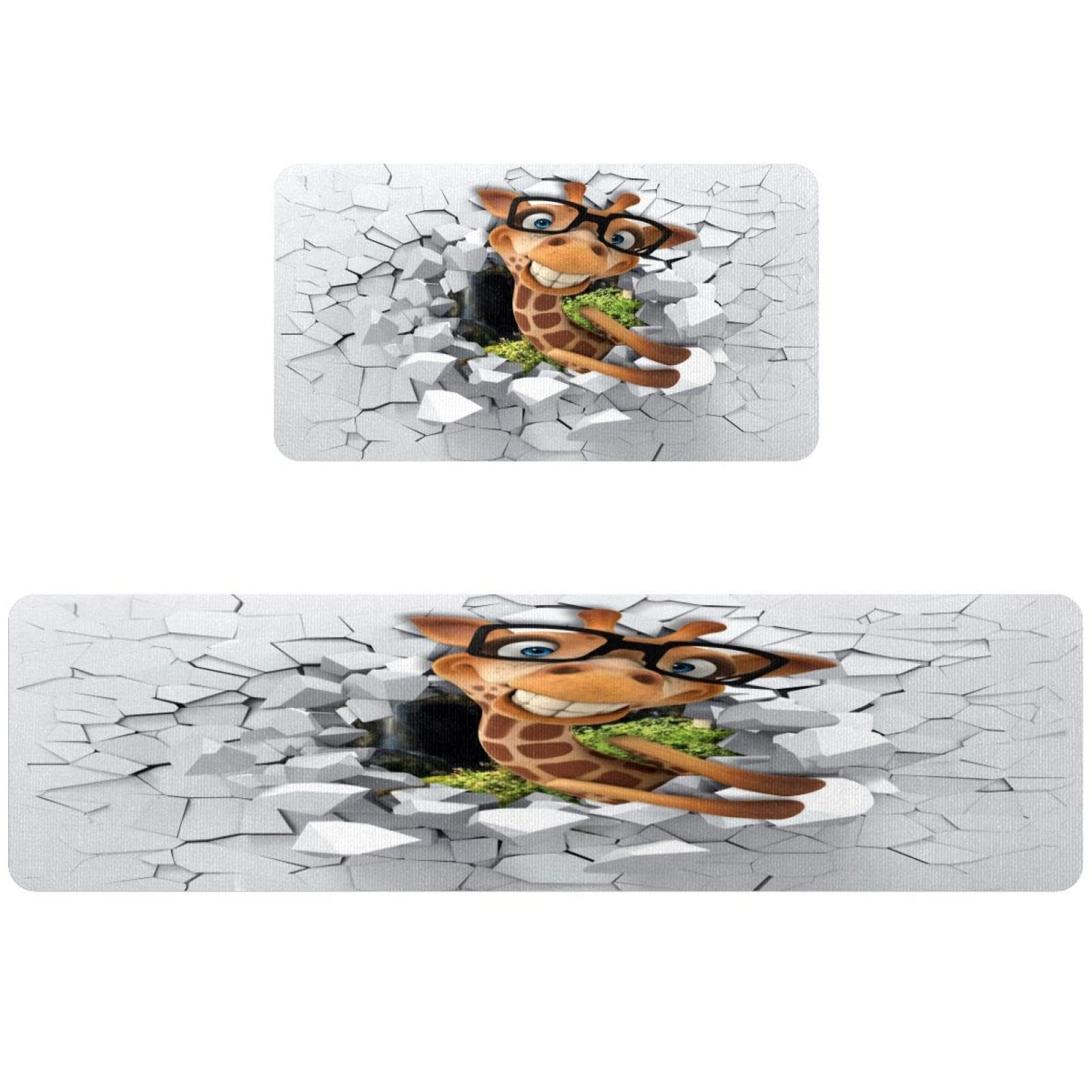 Tapis de cuisine lavable tapis de couloir antidérapant lot buanderie girafe