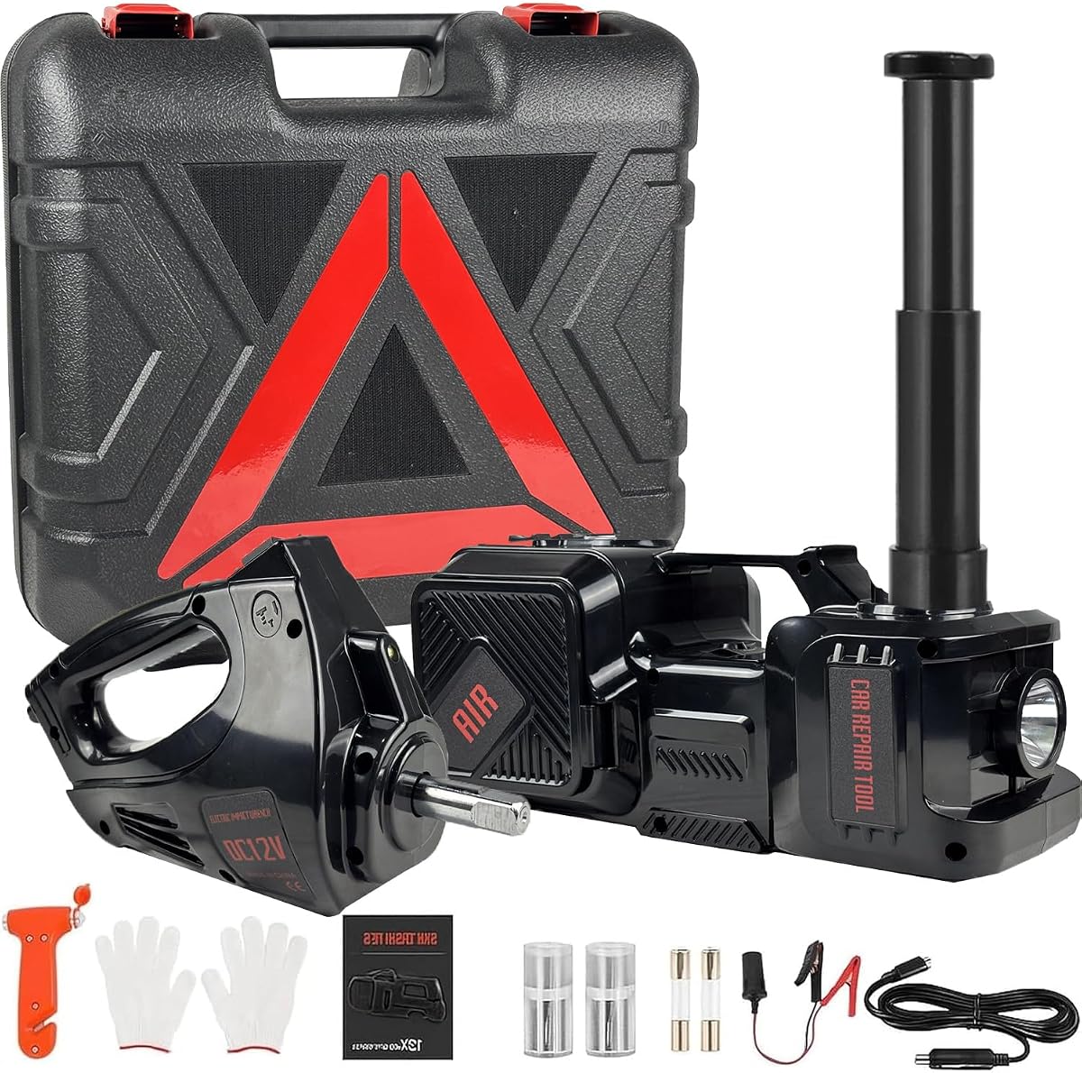 Kit de gato eléctrico para coche, gato hidráulico de suelo de 5 toneladas, 12 V, con llave de impacto y bomba inflable para SUV, reparación de emergencia, kit de cambio de neumáticos con luz LED
