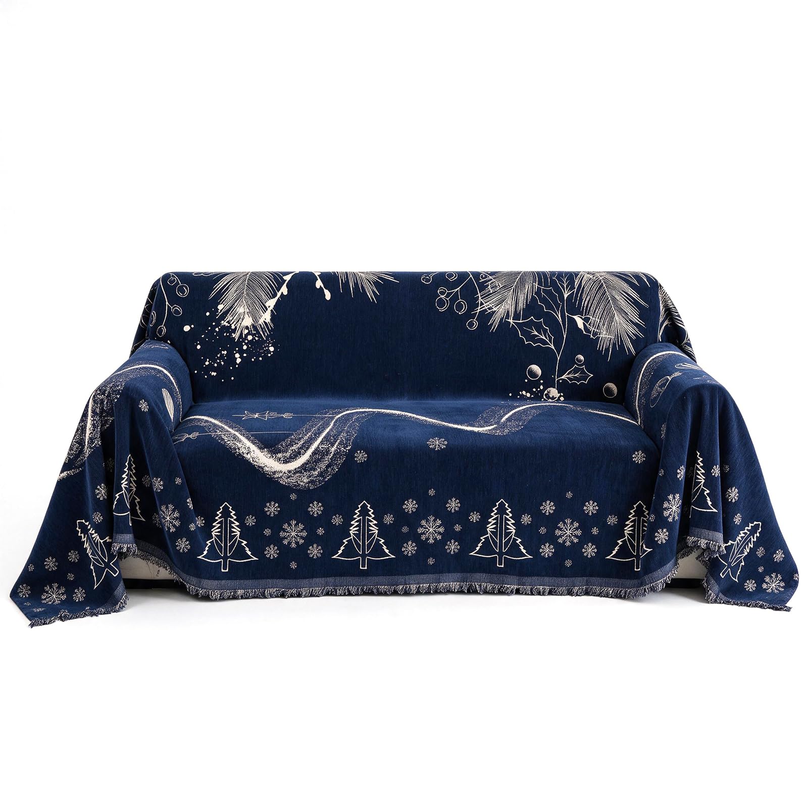 LiveGo Cozy Christmas Plush Sofa Cover 1-3 Seater, Festive Grey Couch Protector with Non-Slip Rubber Backing, Ultra-Soft Fleece for Winter, Washable & Pet-Friendly Furniture Guard