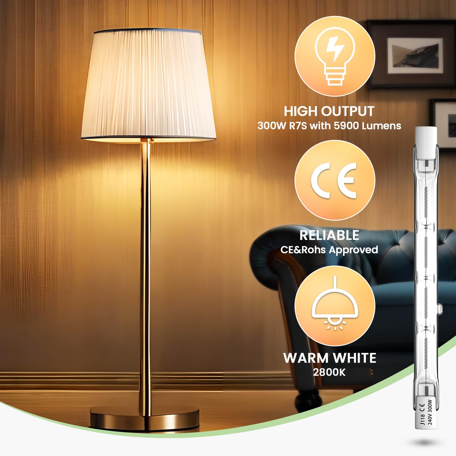 R7s 118mm 300W halogenowa lampa AC220-240V liniowa ciepła biel 2800K projektor szpilkowy halogenowy reflektor 5900lm do oświetlenia domu, pracy, bezpieczeństwa, latarni ulicznych (2 szt.)