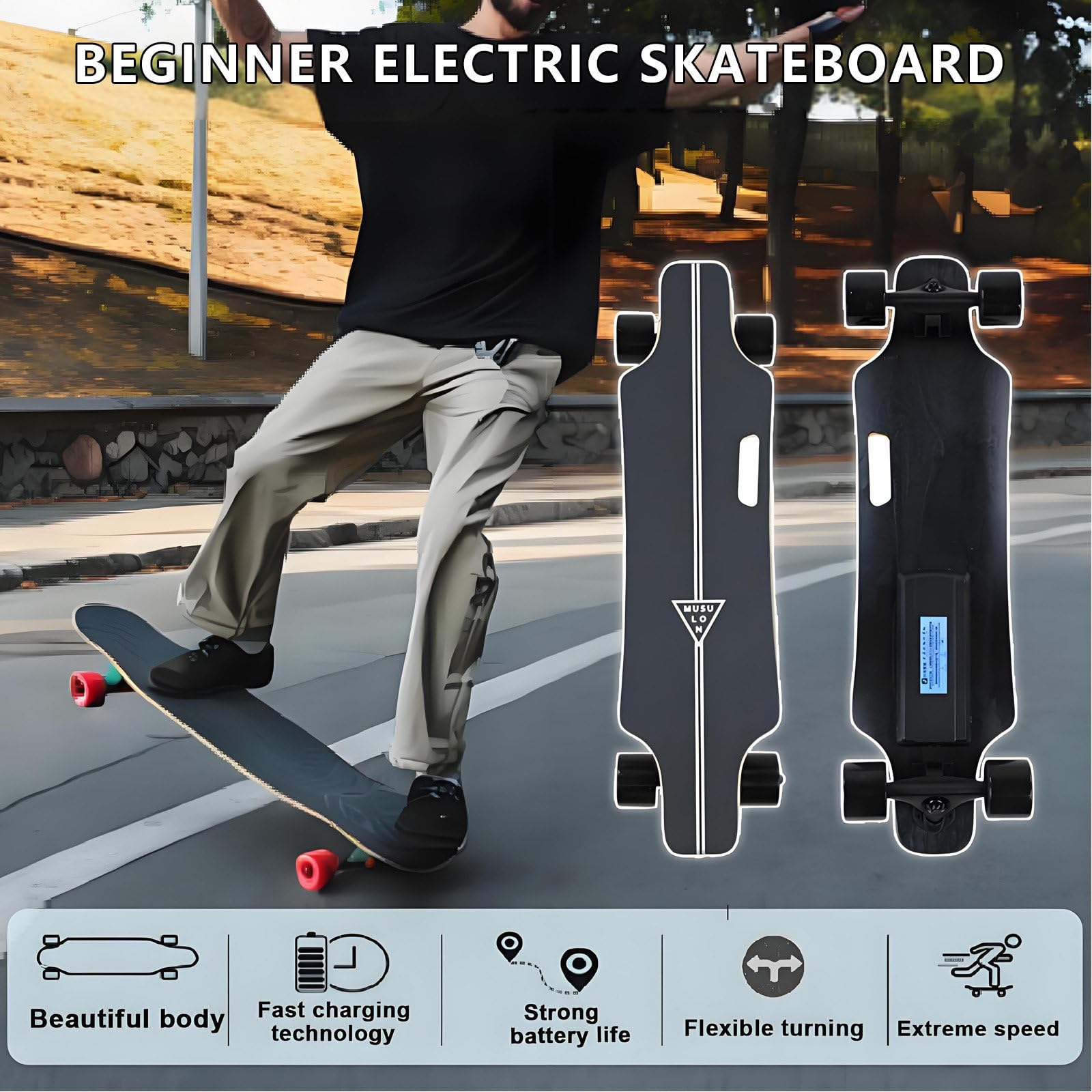 Patineta EléCtrica Longboard Todoterreno De 350 W - Control Remoto con Ajuste De 4 Velocidades, Pantalla De Potencia, Ideal para Exploradores Al Aire Libre 15km