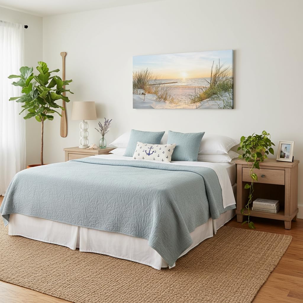 SD SOFT DANCE Coastal Canvas Wall Art Decor: Beach Sunset Scenes Picture Sea Ocean Artwork Seascape Seaside Print Modern Seashore Grass Dunes Painting for Living Room Home Office 48 x 24 Inch - Image 5