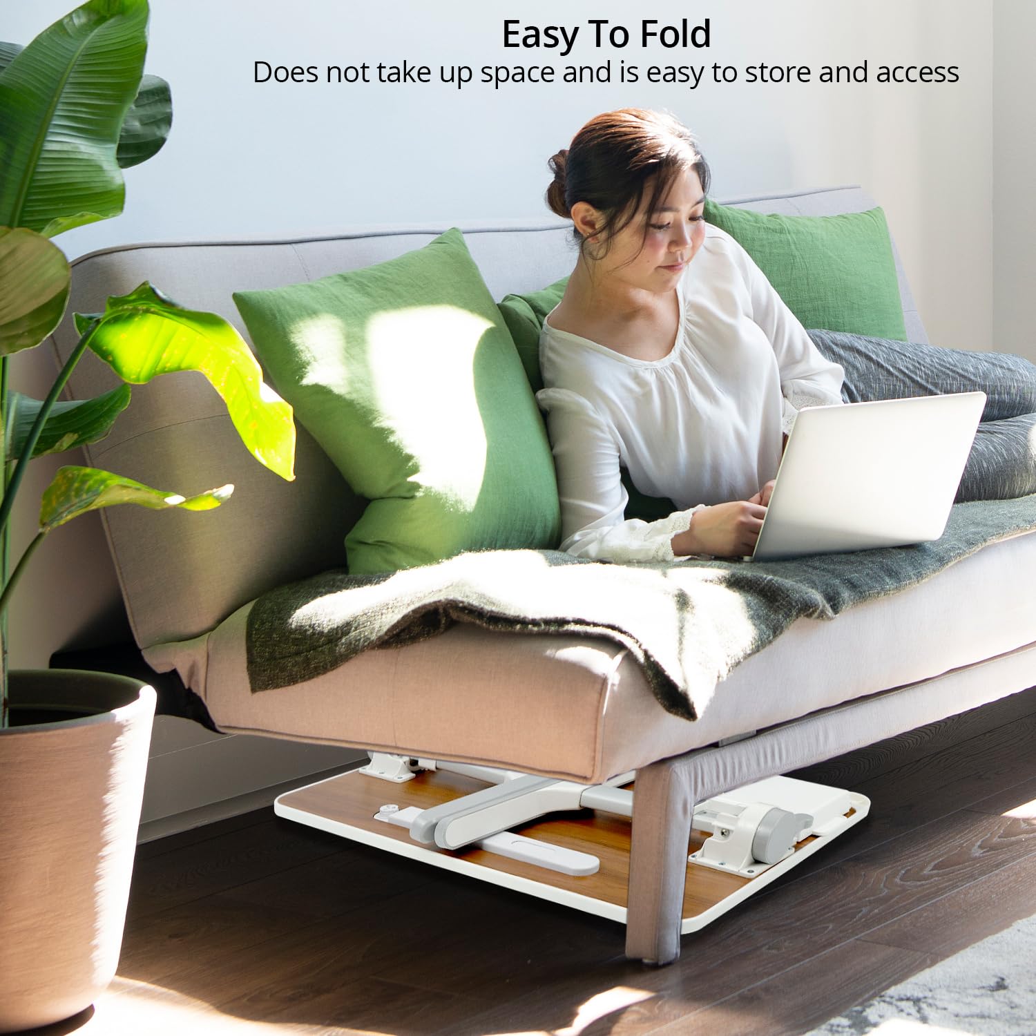 QWORK Table de lit pour Ordinateur Portable Pliable avec Tiroir et Lampe LED, Angle réglable en Hauteur, 60 x 40 cm