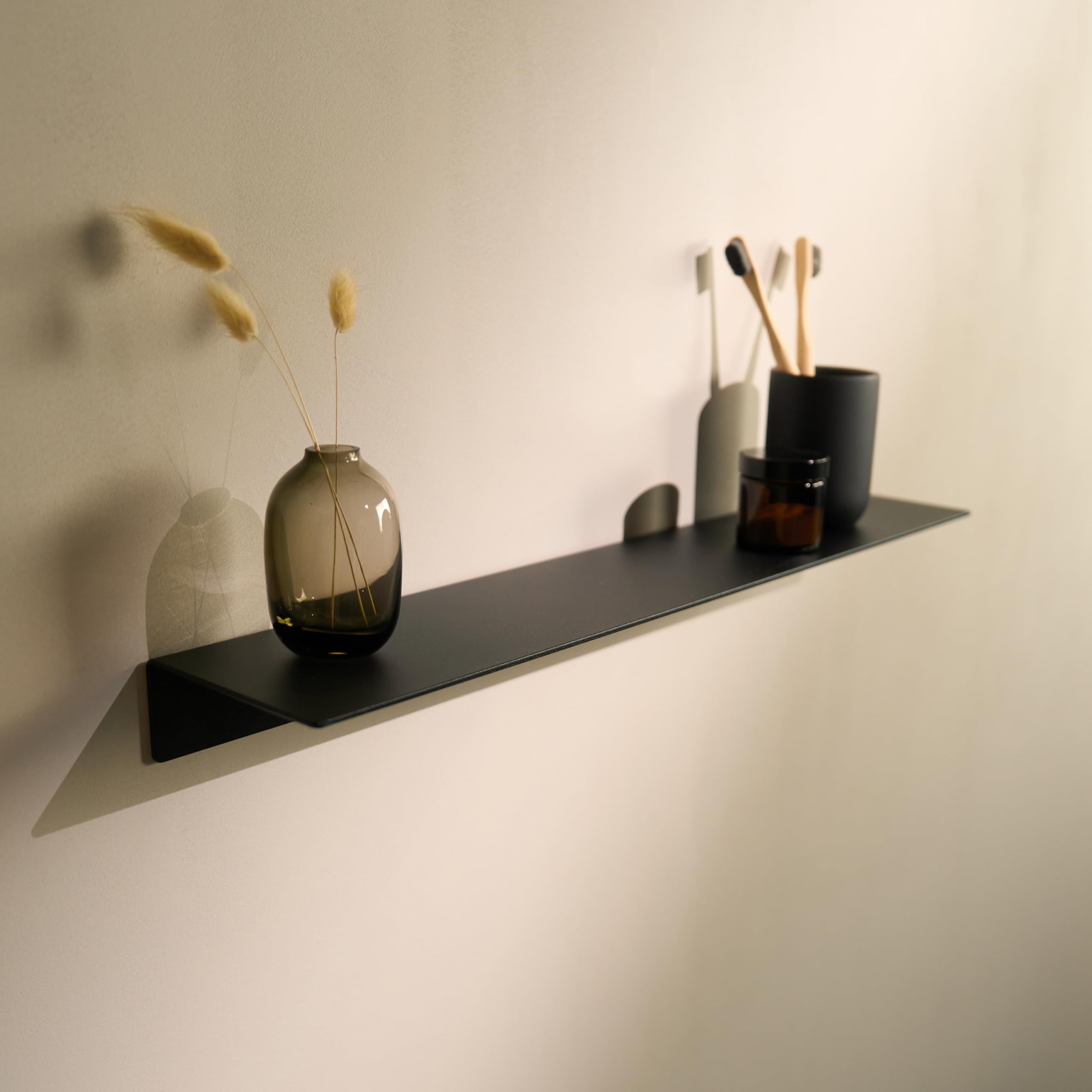 Designfabrik Hamburg Étagère Douche sans Perçage | Étagère Murale Autocollante pour Salle de Bain et Cuisine | Support de Rangement Moderne en Aluminium | 58 cm | Noir Mat