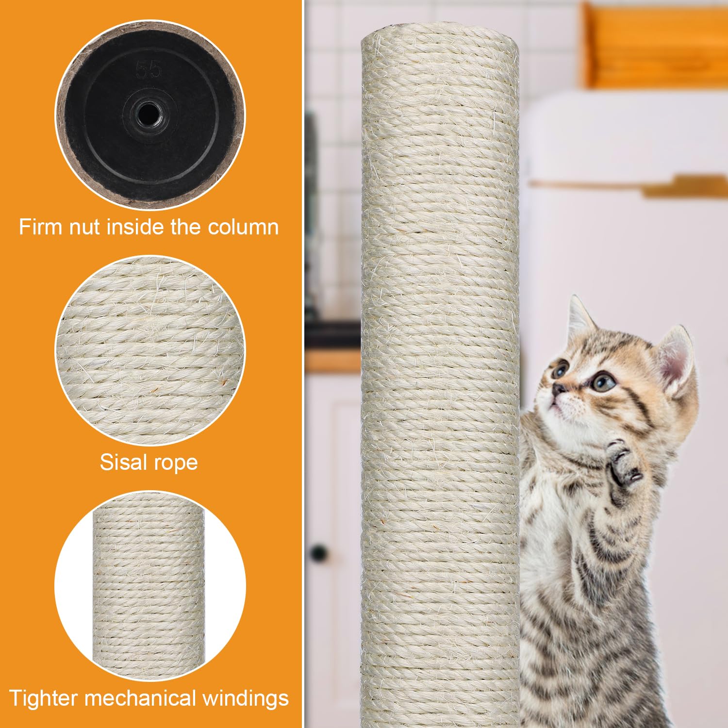 4pcs 11.8in Cat Scratching Post Replacement, Cat Tree & Tower Refill Scratch Pole Parts with M8 Install Screws Sisal Rope Kitten Furniture Protector (White) - Image 4