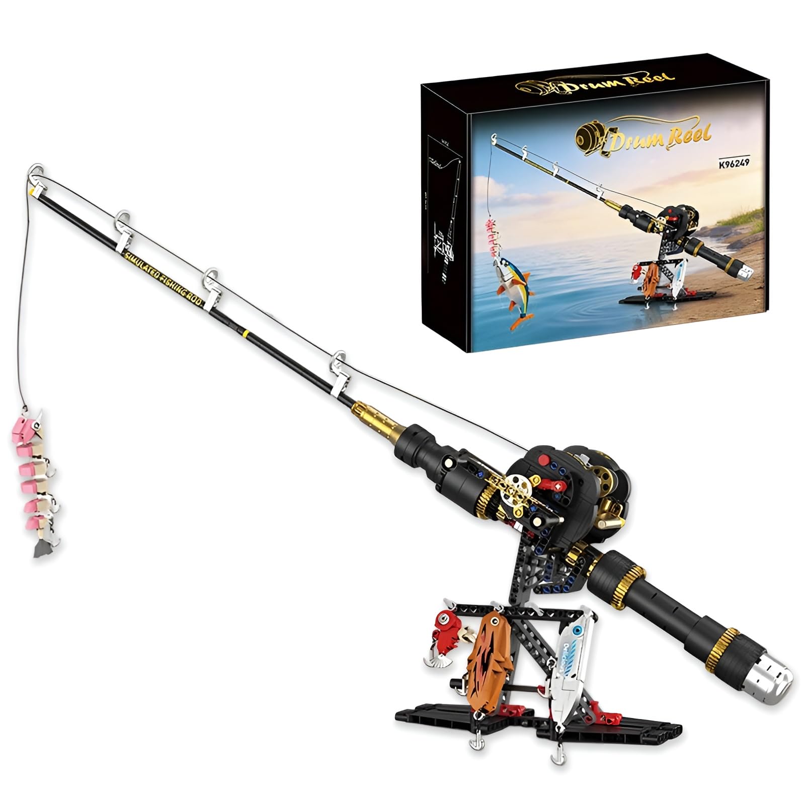 Multiplier Fishing Rod Building Blocks Set - 589PCS Technik Mechanical Fishing Rod Toy Bricks Kit for Adult, STEM Education Toy, Home Decor, Creative Gift for Men, Women