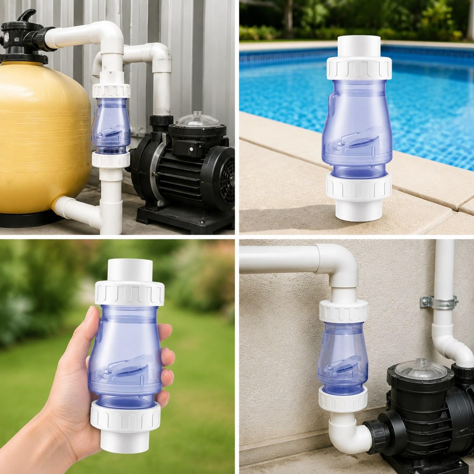Válvula Antirretorno para Mangueras de Piscina, Conector Robusto Y de Alto Rendimiento, Accesorios Versátiles, Repuestos, PVC, Transparente, 2 Inch