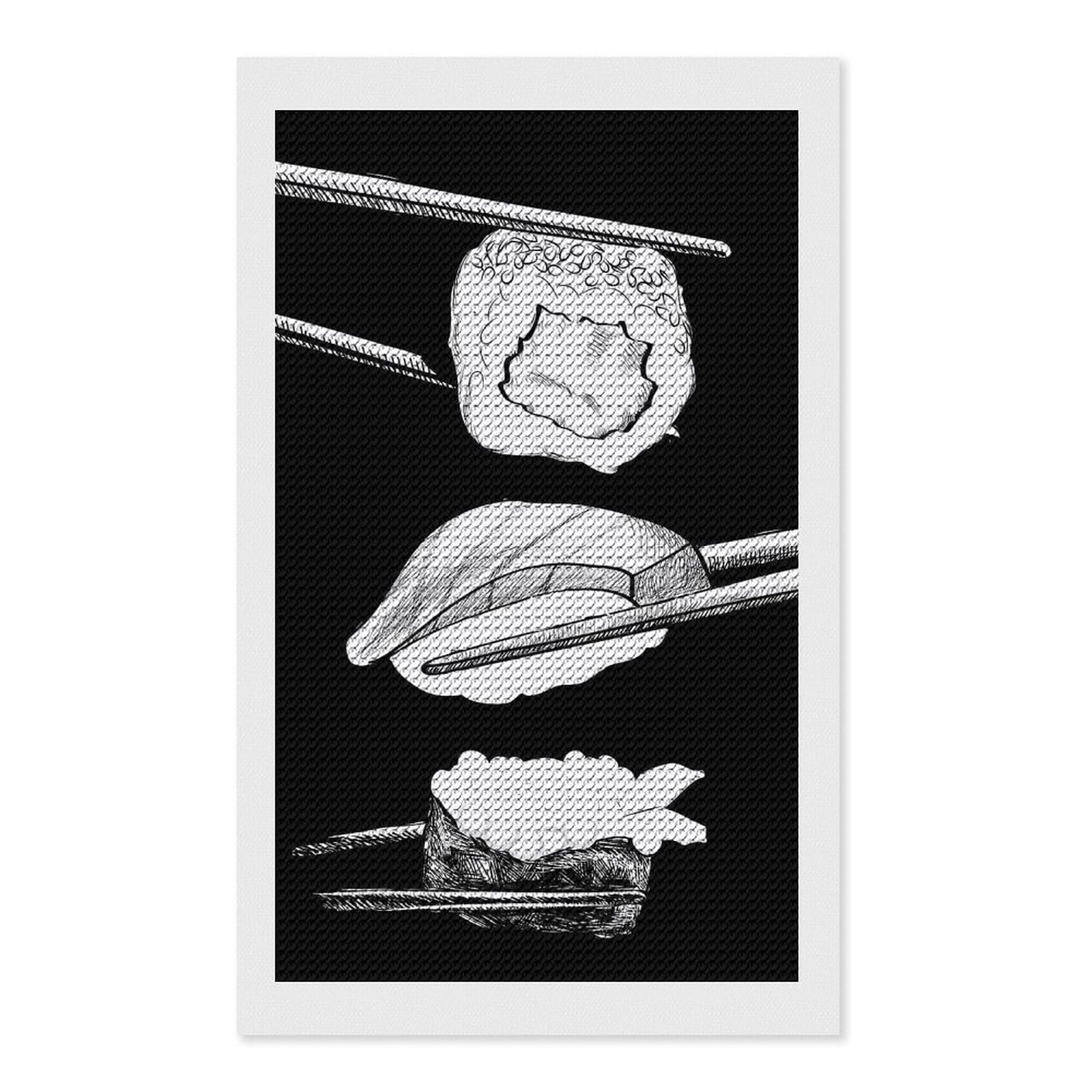 Junmoney Sushi Chopsticks Diamond Painting Canvas Kit 12"x20", Round Gems, Living Room Decor, Seasonal Gift Choice, Modern Decor