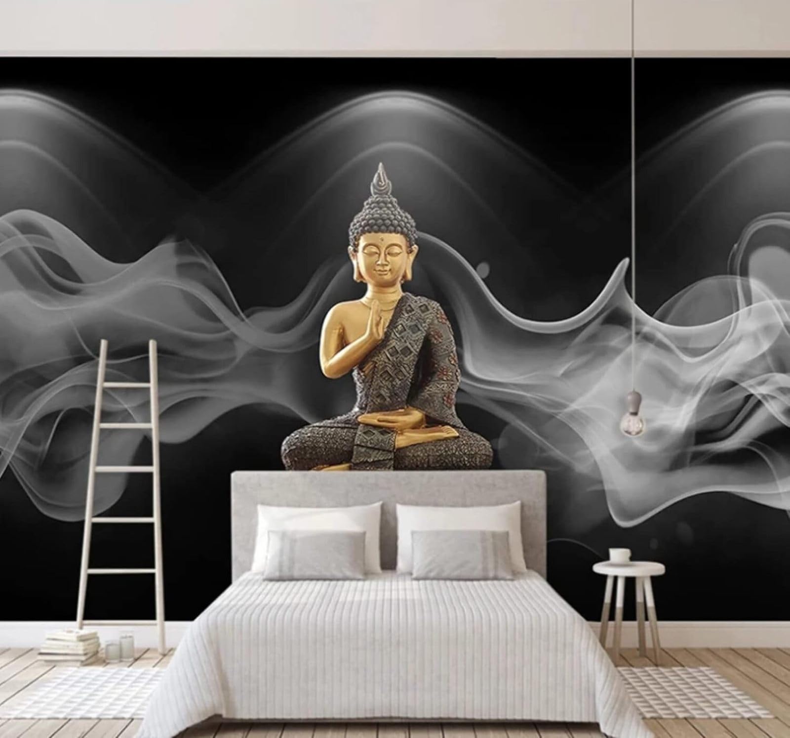 XLMING Minimalist Three Dimensional Buddha Statue Sculpture Mist 3D Wallpaper Luxury Silk Study Dining Feature Sofa Grey Bedroom Living Room Tv Decorative Wall-400cm×280cm