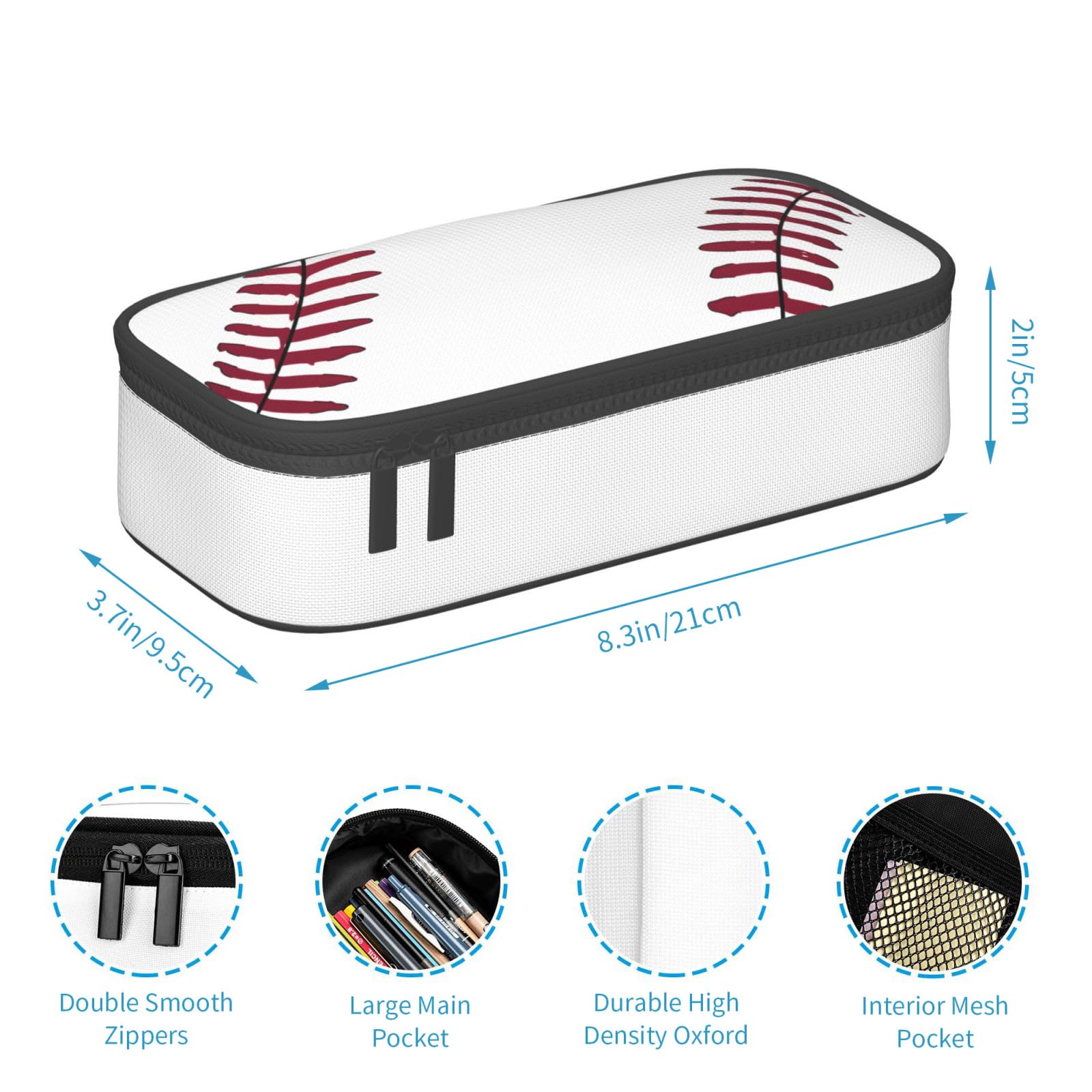 GardEssere Baseball Large Pencil Case Aesthetic Big Capacity Cute Pencil Box Pouch with Zipper Pencil Case for Girls Boys Kids Cosmetic Bag for Women for School Office White - Image 4