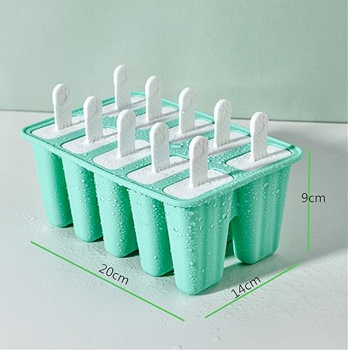 Vista 2 de Moldes para paletas de hielo, 10 piezas, moldes de silicona para paletas de hielo, reutilizables, de fácil liberación (10 cavidades, verde)