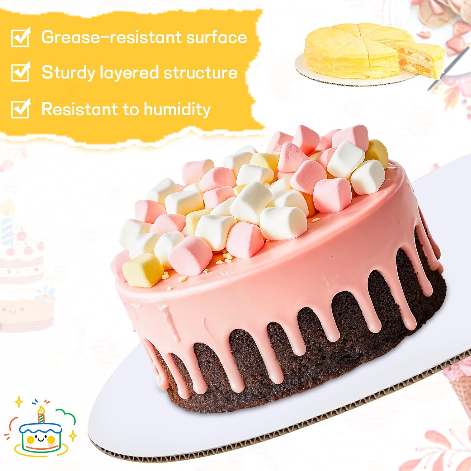 50-Pack Cake Boards 14 inch Round, Cardboard Cake Board Rounds, White Disposable Cake Plates, Cake Circles Rounds Base Food-Grade Disposable Cake Plate Stand for Cake DIY, Dessert Display(14 Inch)