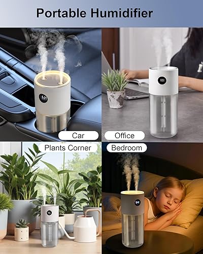 Miniatura 9 de 2025 Digital Display Car Humidifier, 3000mAh Portable Mini Rechargeable Humidifier for Car Travel Office Desktop Baby Kids Bedroom - Powerful Dual