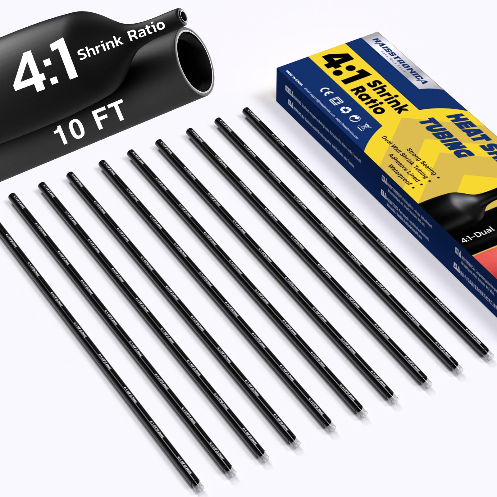 Haisstronica Heat Shrink Tubing Kit - 10ft 4:1 -18