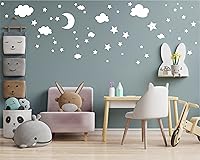Vista 8 de Calcomanías de pared de luna creciente, estrellas y nubes, calcomanías de pared de luna y estrellas, cielo estrellado, decoración de sala