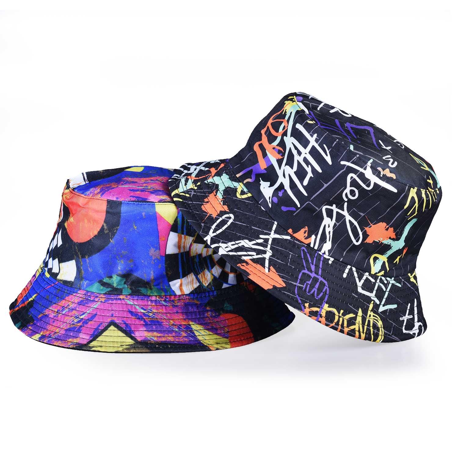 ThinkTop2 in 1 Men Women Bucket Hat, Unisex Reversible Foldable Beach Sun Fisherman Hats, Outdoor Travel Cap, Satin Lined Printed Pattern Cotton Bucket Hat… Multicoloured
