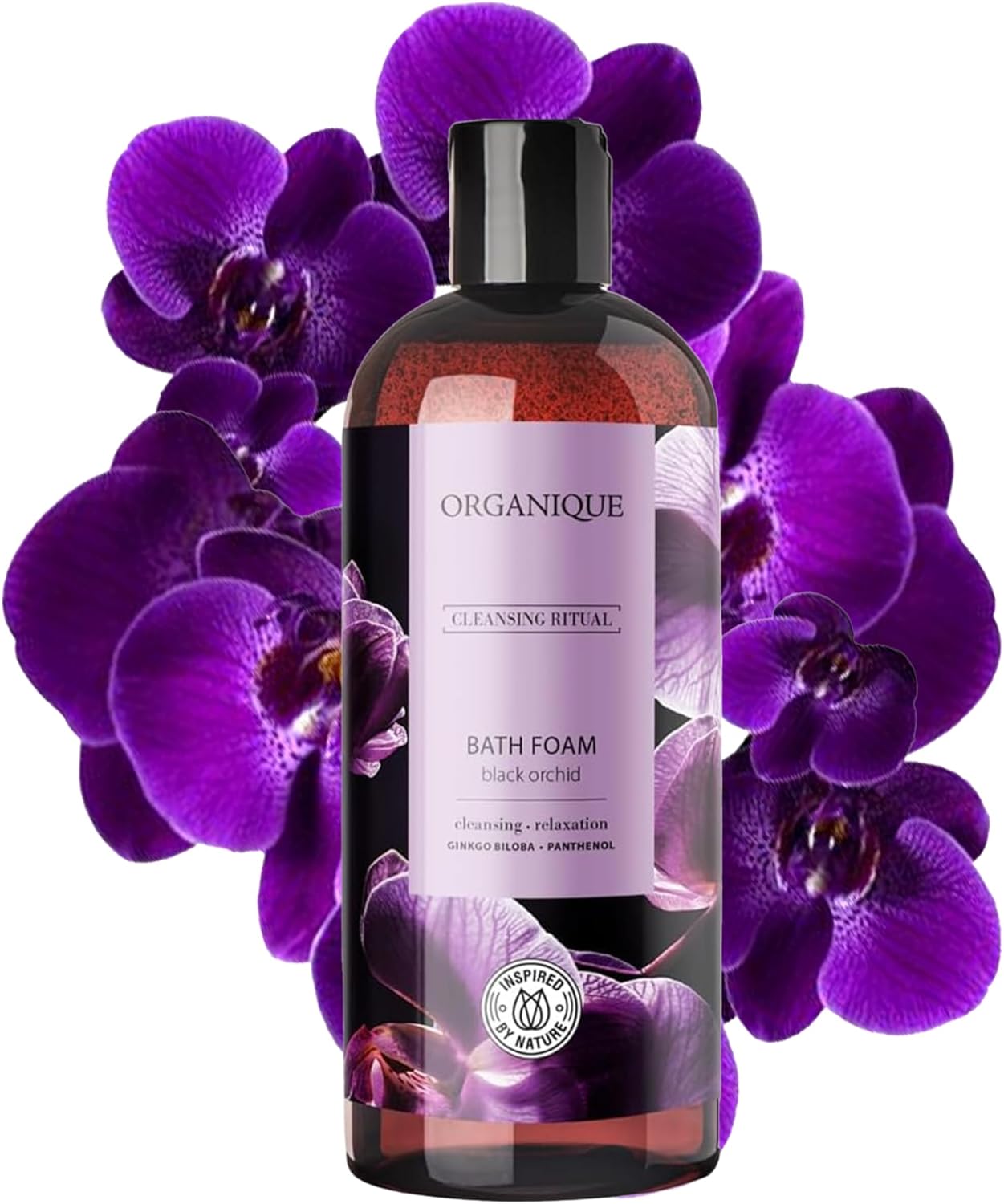 Organique Premium Beauty Bubble Bath Foam for Men & Women | Luxurious Black Orchid Scent with Ginkgo Biloba, Vitamin B5 & E, AHA Citric Acid | For Relaxing Muscle Recovery & Skin Regeneration (400 ml)