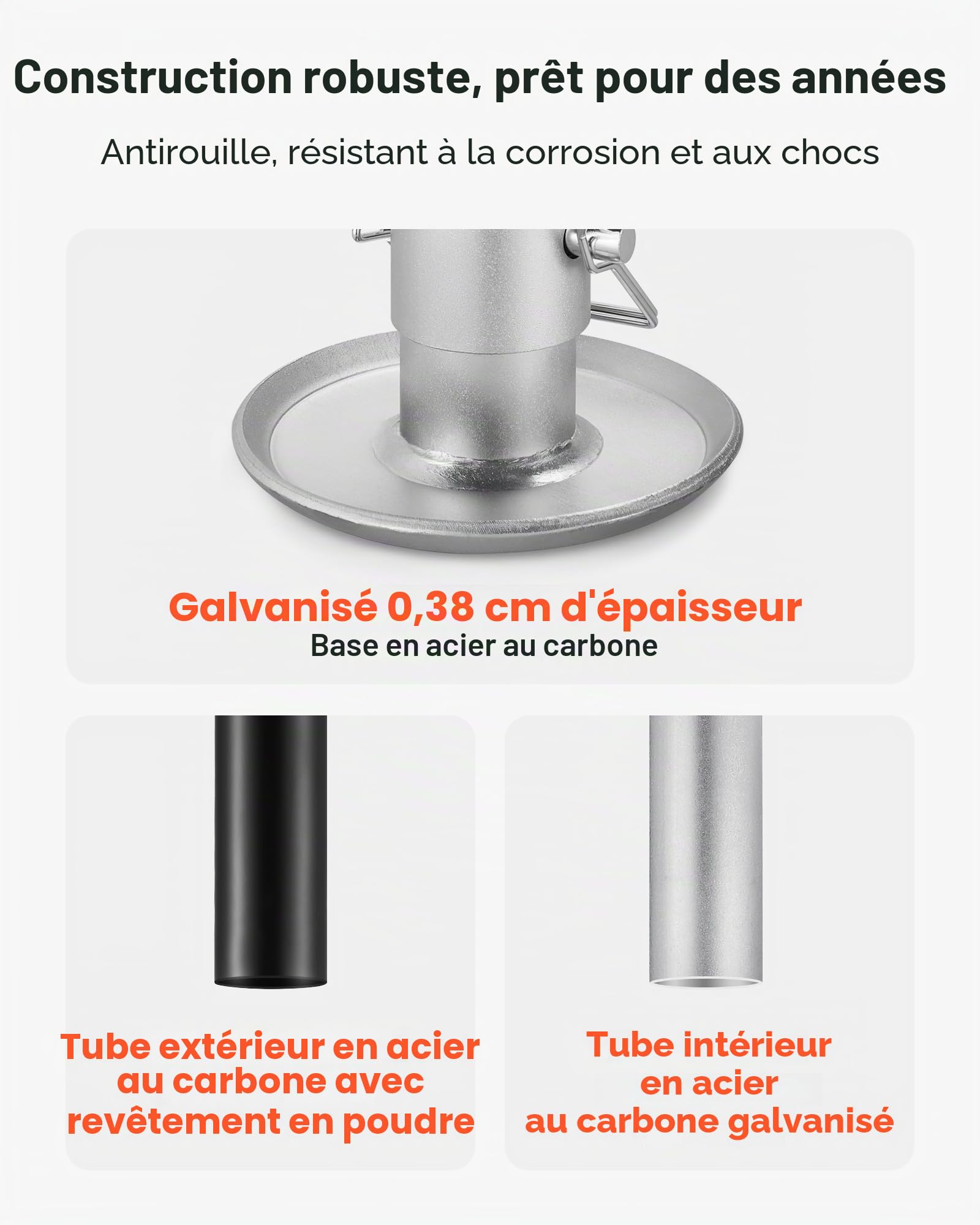 VEVOR Cric de Remorque Cadre A 2267 kg Course Verticale 381 mm avec Pied Réglable 7 Niveaux, Douille pour Perceuse, Compatible avec Perceuses sans Fil, Convient aux Remorques VR, Utilitaires, Yachts