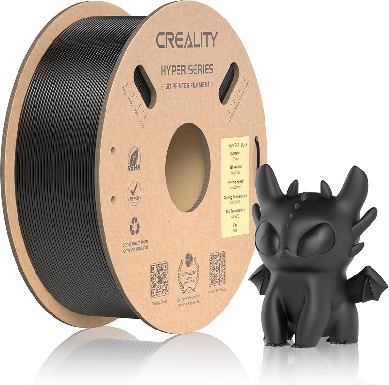 Official CREALITY Hyper PLA Filament 1.75mm, High Speed PLA 30-600mm/s Rapid 3D Printer Filament, Dimensional Accuracy +/-0.02mm, Fit Most FDM 3D Printers, 1KG(2.2lbs) Spool Black