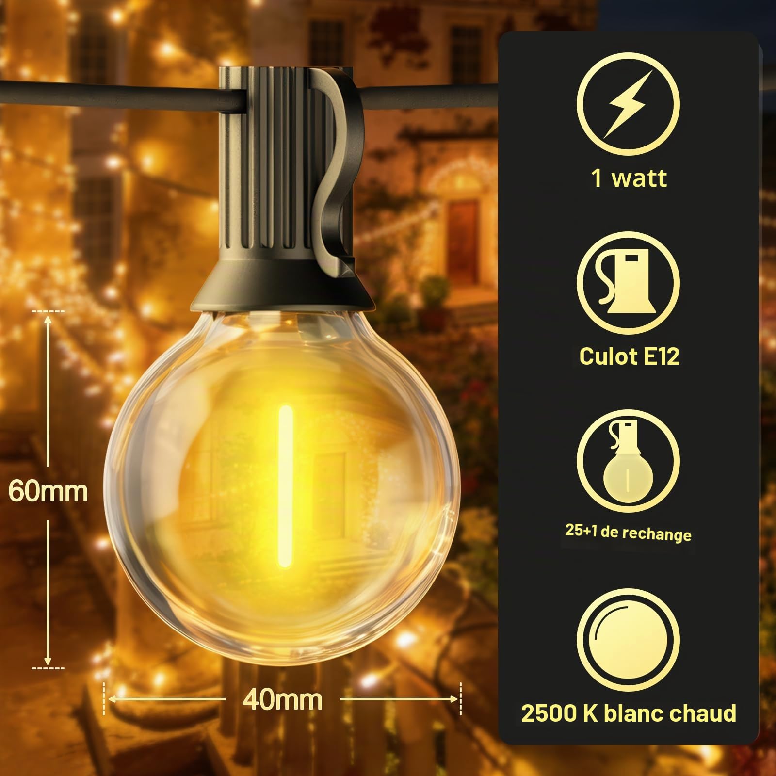 Guirlande Guinguette Exterieure avec Télécommande, 30M Dimmable Guirlande Lumineuse Extérieur avec 50+2 G40 LED Ampoules, 3 Modes,Minuteur, Lumiere Exterieur pour Terrasse Patio Jardin Mariage Camping