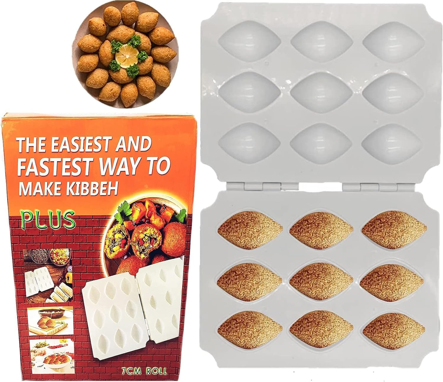 AtrauX Kibbeh Rolls Maker Mold Meatball Mold Processor Manual Meatloaf Maker Press Tool DIY Grids 7cm Large Size Homemade Meat Maker Kitchen Accessories (1)