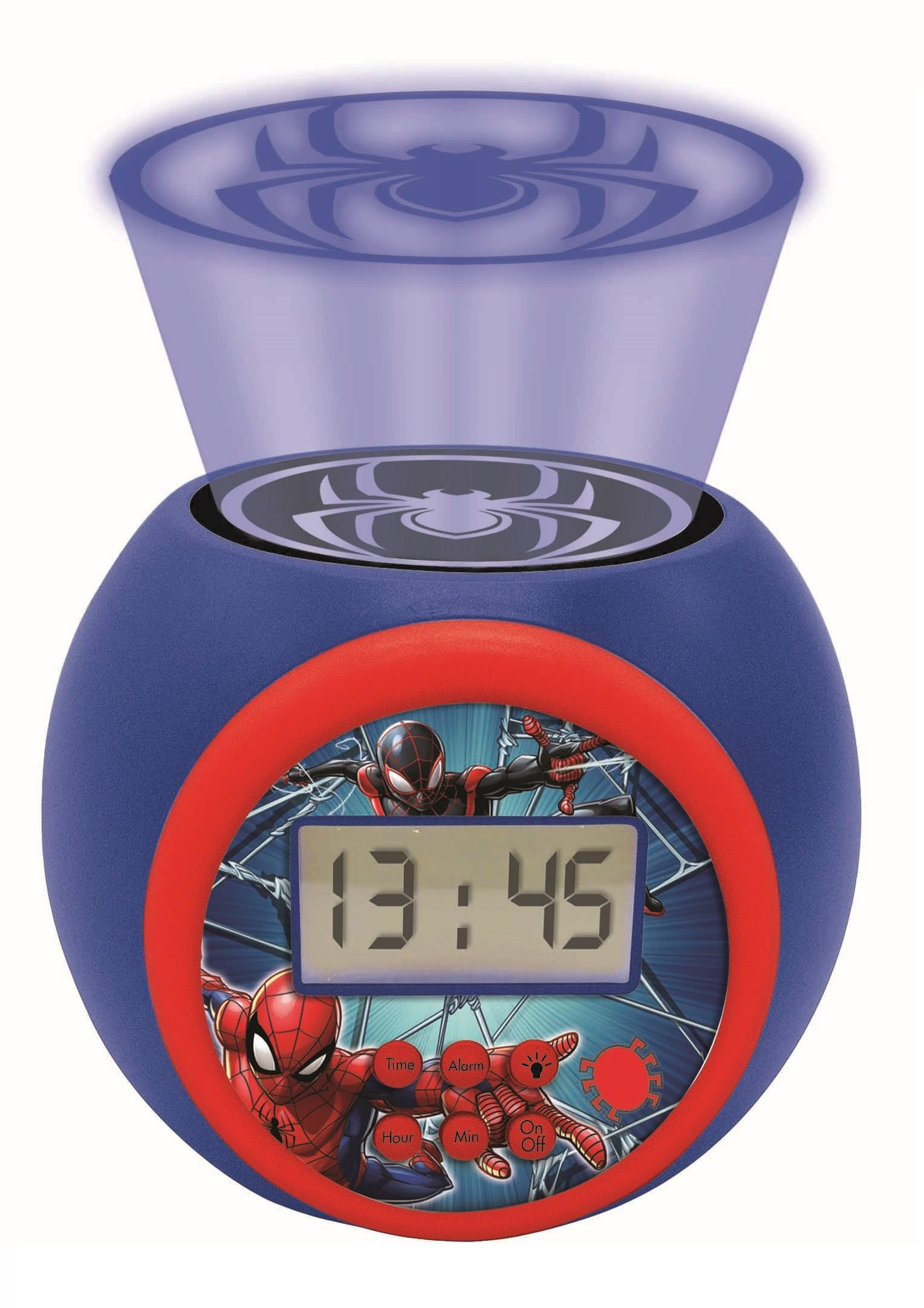 Lexibook - Marvel Spider-Man Réveil projecteur avec Fonction Alarme et répétition Snooze, veilleuse avec minuterie, écran LCD, à Piles, Bleu/Rouge, RL977SPLXB