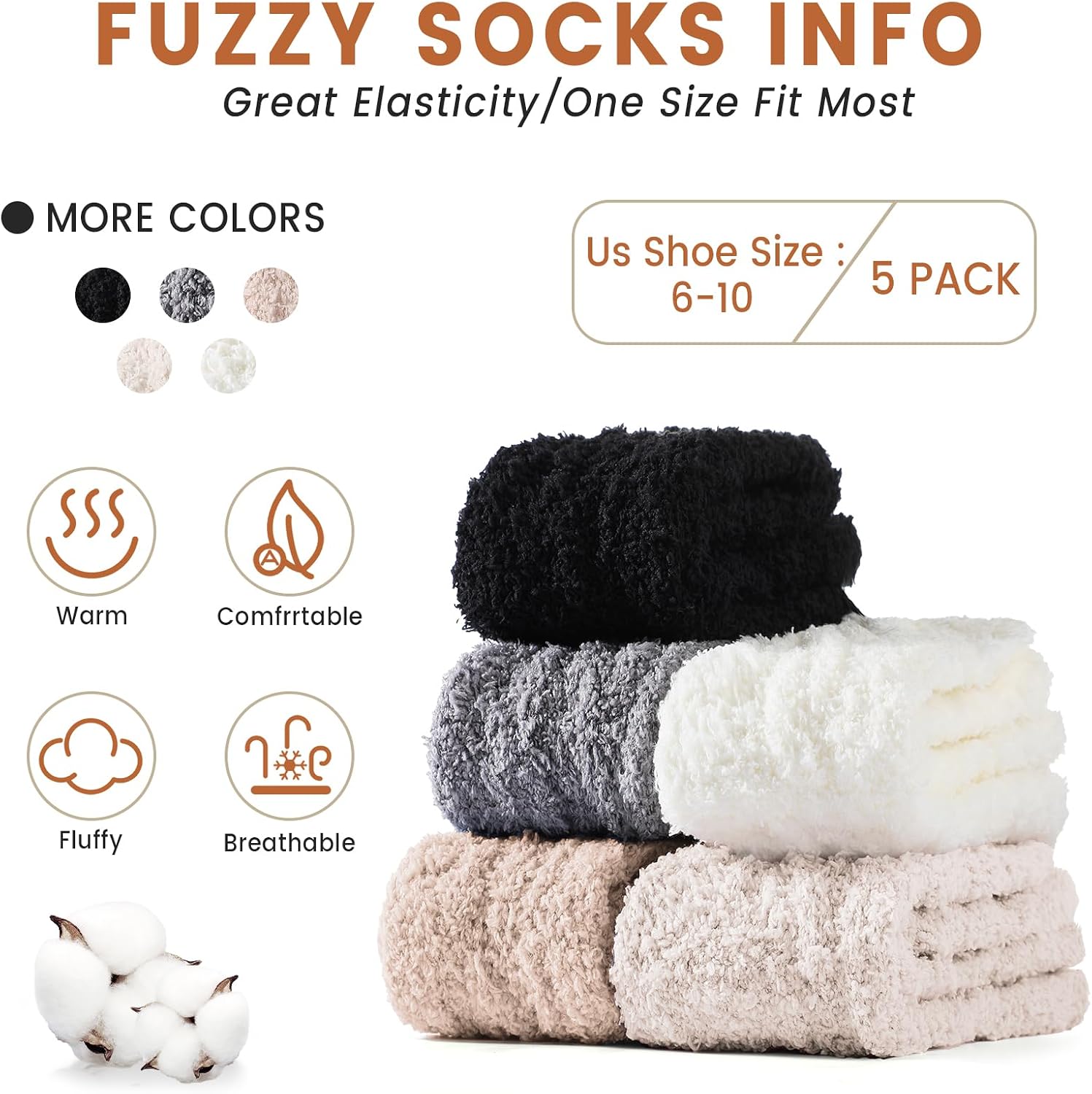 fauson Fuzzy Socks for Women - 5 Pairs Fuzzy Socks Cozy Slipper Sock for Women, Women's Valentines Day Gifts for Her