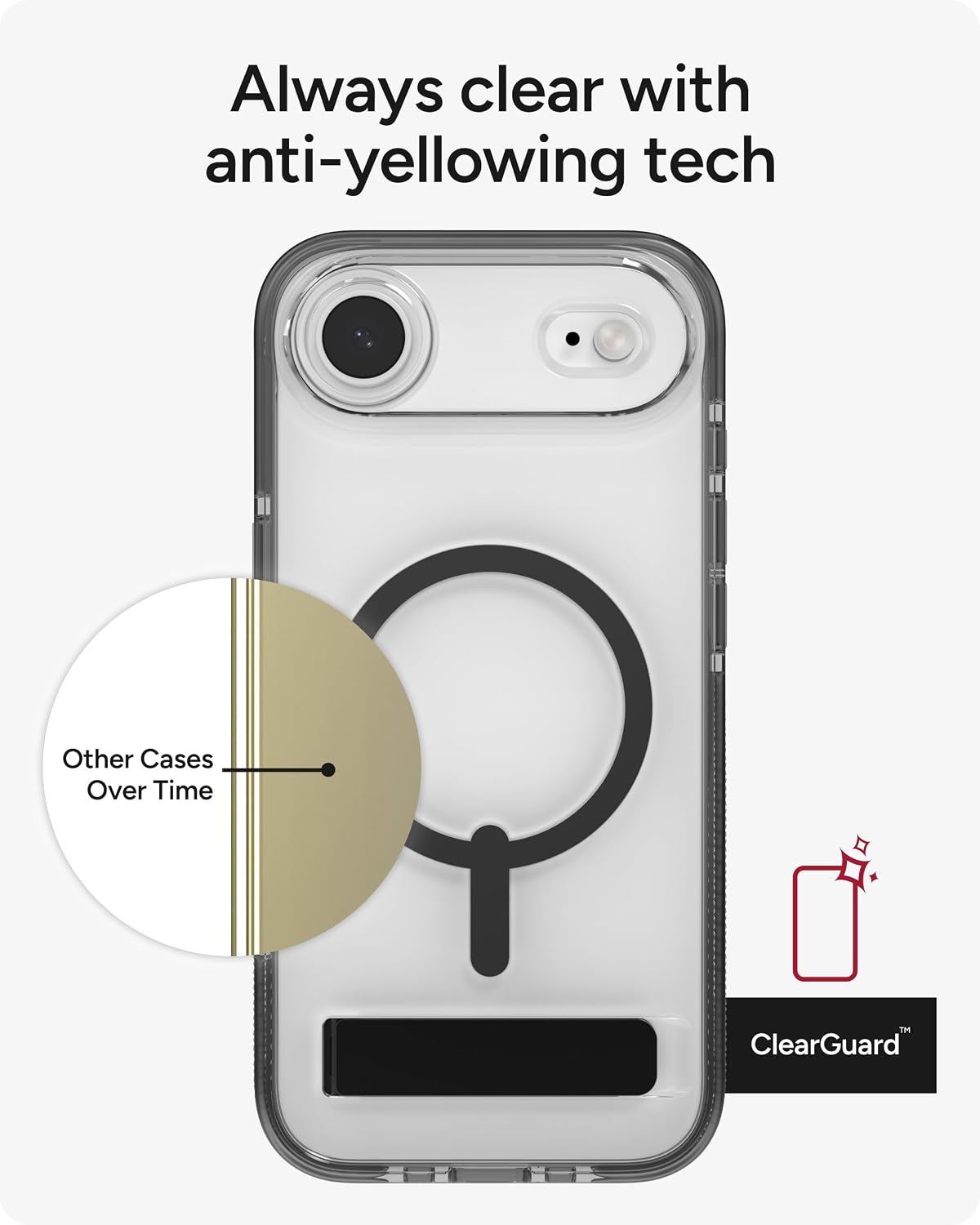 ZAGG Santa Cruz Snap Case with Kickstand for iPhone Air - Jet Black, Drop Protection (13ft/4m), MagSafe Charging Compatible, ClearGuard Anti-Yellowing Technology, Scratch Resistant Phone Case