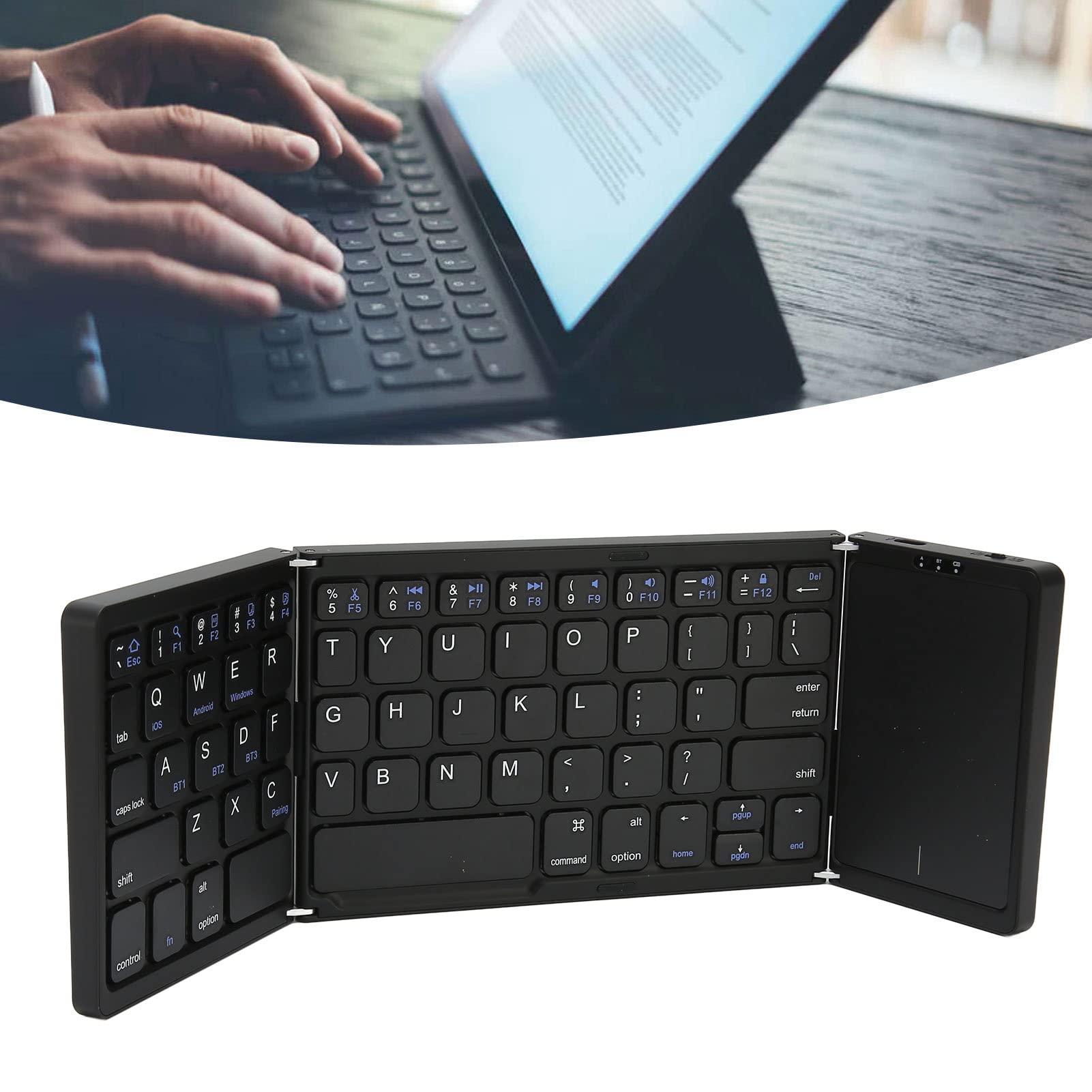 Bewinner Tastiera Bluetooth Pieghevole, Tastiera Wireless Portatile Pieghevole con Touchpad, Tastiera Wireless BT Ricaricabile Tramite USB per Tablet Smartphone Android Windows