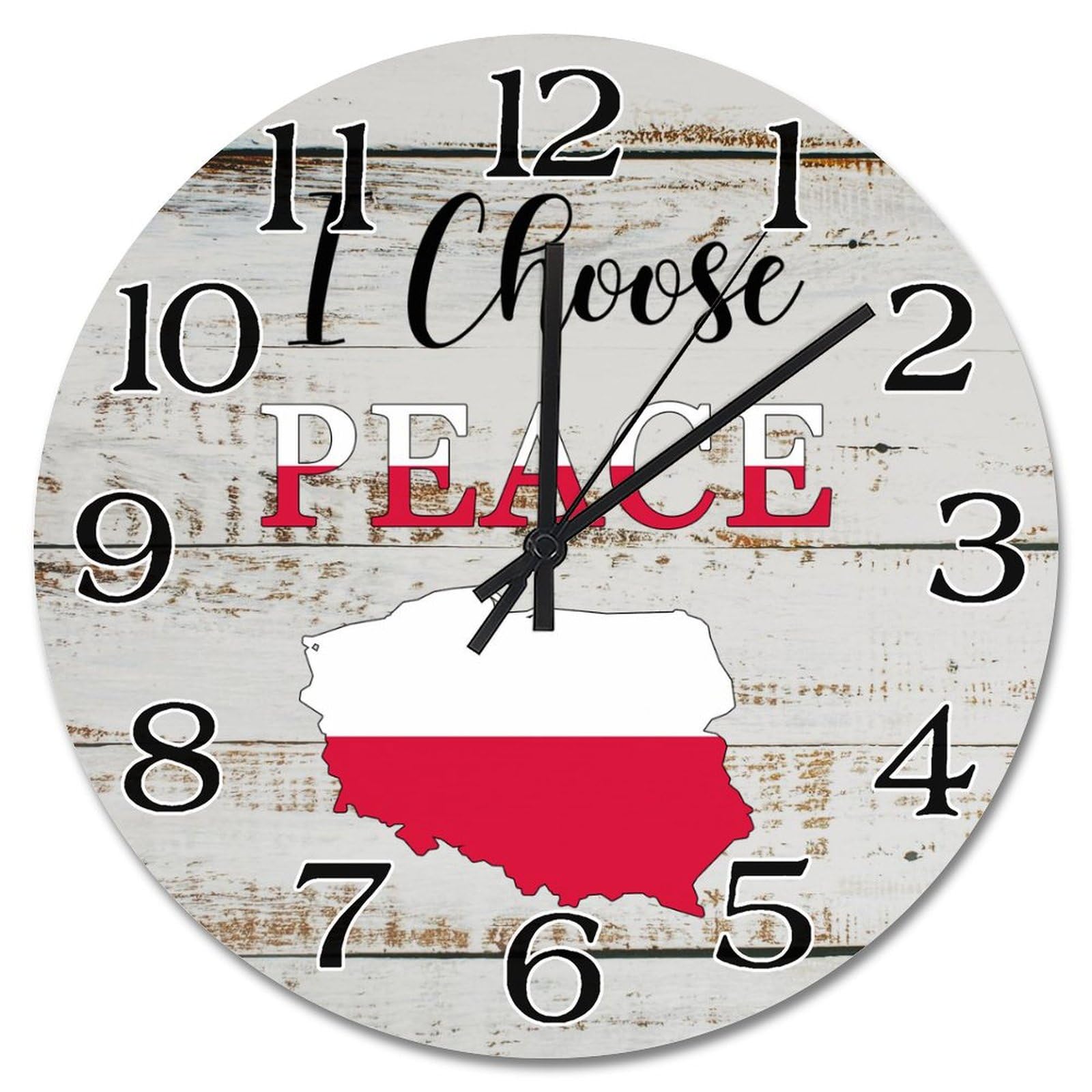 Horloge murale drapeau de la Pologne grand cadran lisible en bois à piles