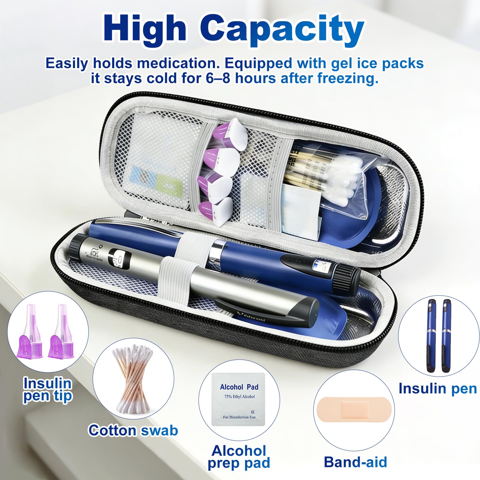 Estuche Insulina Nevera Insulina Frio Bolsa Medicamentos 2 Bolsas Hielo Portátil Estuche Enfriadora Medicamientos Térmica Pequeña Térmico Diabetes Bolsa Viajera Diabéticos Refrigerante Viajes Largos - 4