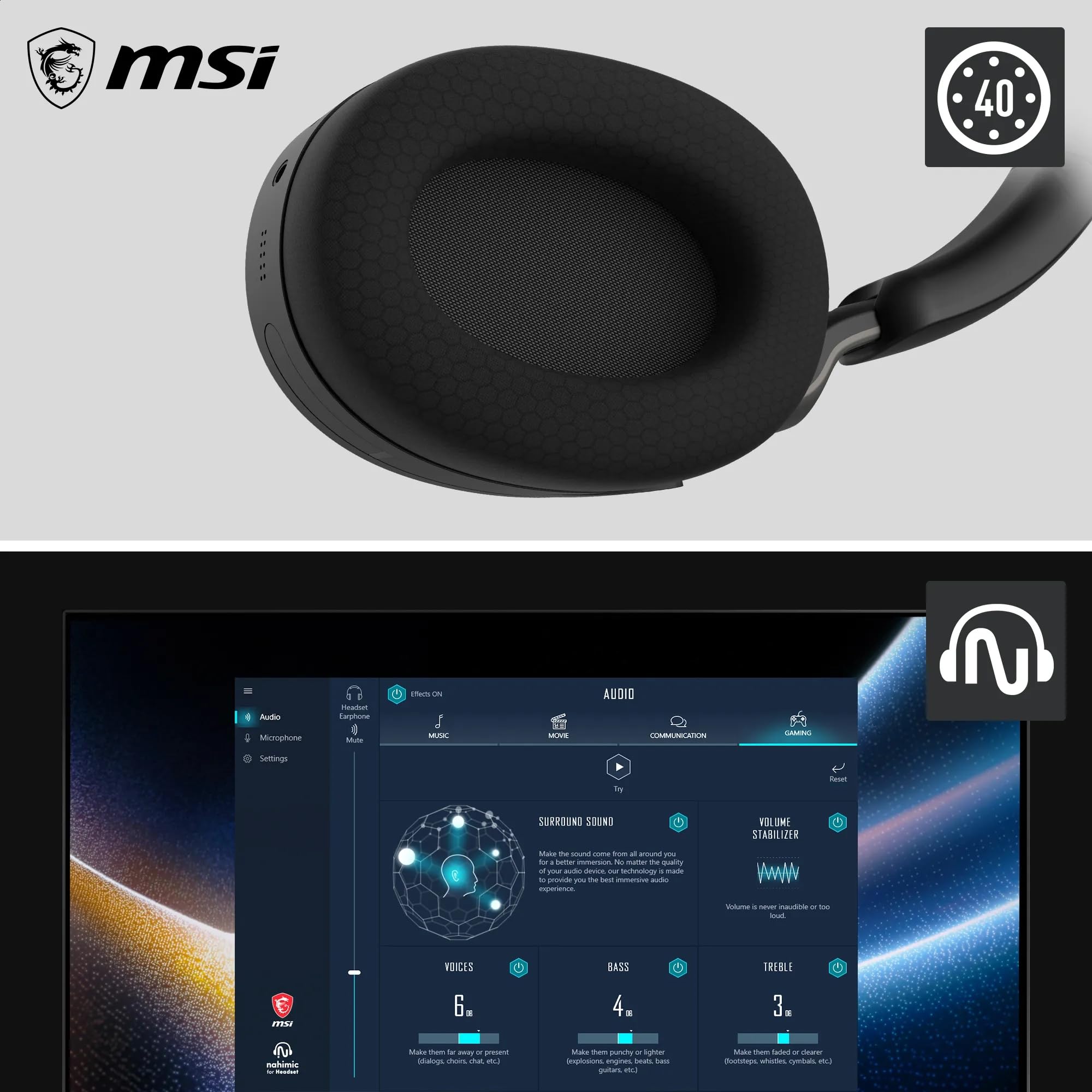 MSI Maestro 500 Wireless Auriculares Gaming Inalámbricos Negro (Bluetooth 5.4, 2.4GHz USB-C, Cancelación de Ruido Activa ANC, Batería hasta 90h, Micrófono con Cancelación ENC, Audio Nahimic 3D)