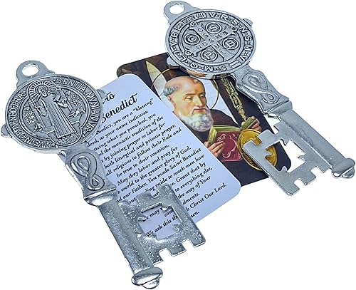 Inicio Protecciones Llave de San Benito acabado en tono plata vintage/llave con mdealla de San Benito en tono plata/San Benito Bendición del hogar