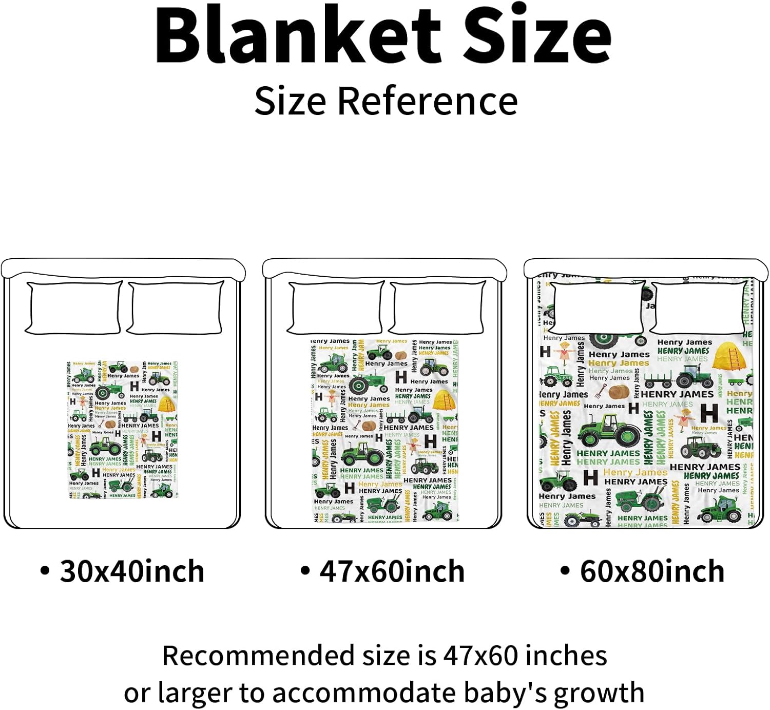 Personalized Baby Blanket for Boys – Custom Name Soft Minky Dotted Throw with Green Tractor Pattern – Soft Nursery Bedding, Farm Theme Nursery Decor