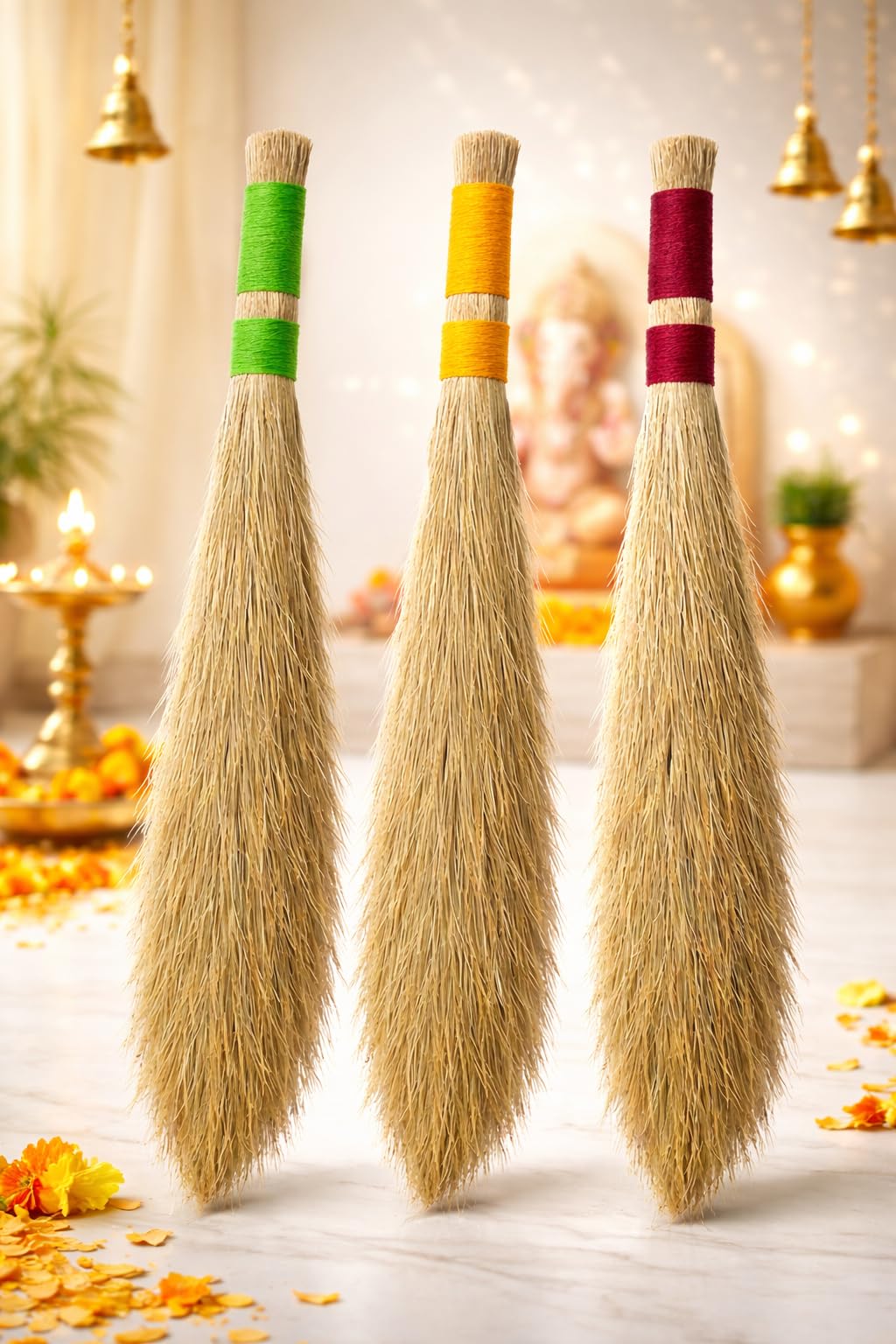 Natural Phool Jhadu 65 cm for Home & Pooja Room Cleaning | Soft Grass Broom for Floor, Kitchen & Mandir | Eco-Friendly Handmade Traditional Jhadu,Pack of ((1)-image-47