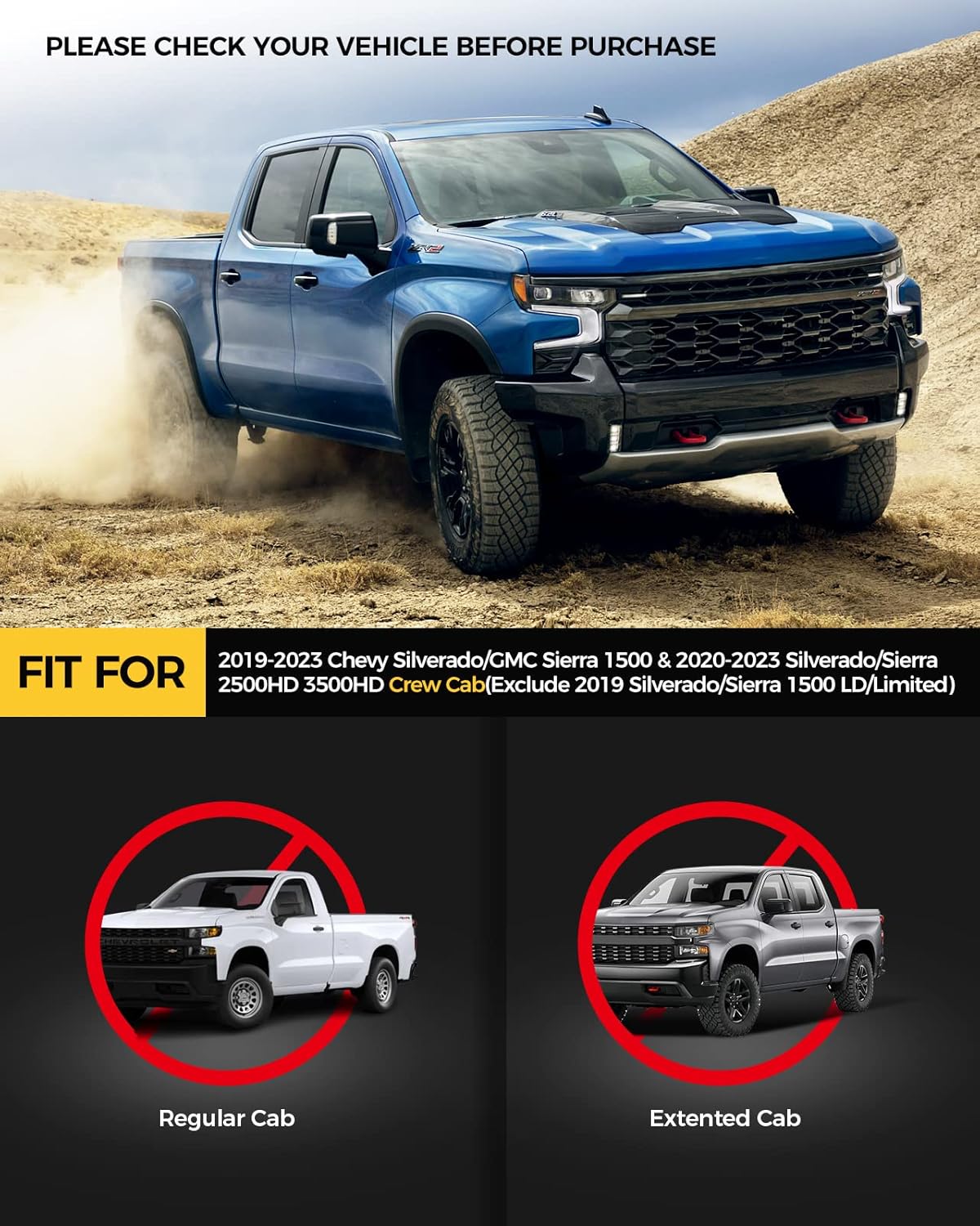 KYX 6 inches Running Boards Side Steps Fit for 2019-2023 Chevy Silverado/GMC Sierra 1500 & 2020-2023 Silverado/Sierra 2500HD 3500HD Crew Cab (Exclude 2019 1500 LD)(Nerf Bar Side Steps Side Bars)