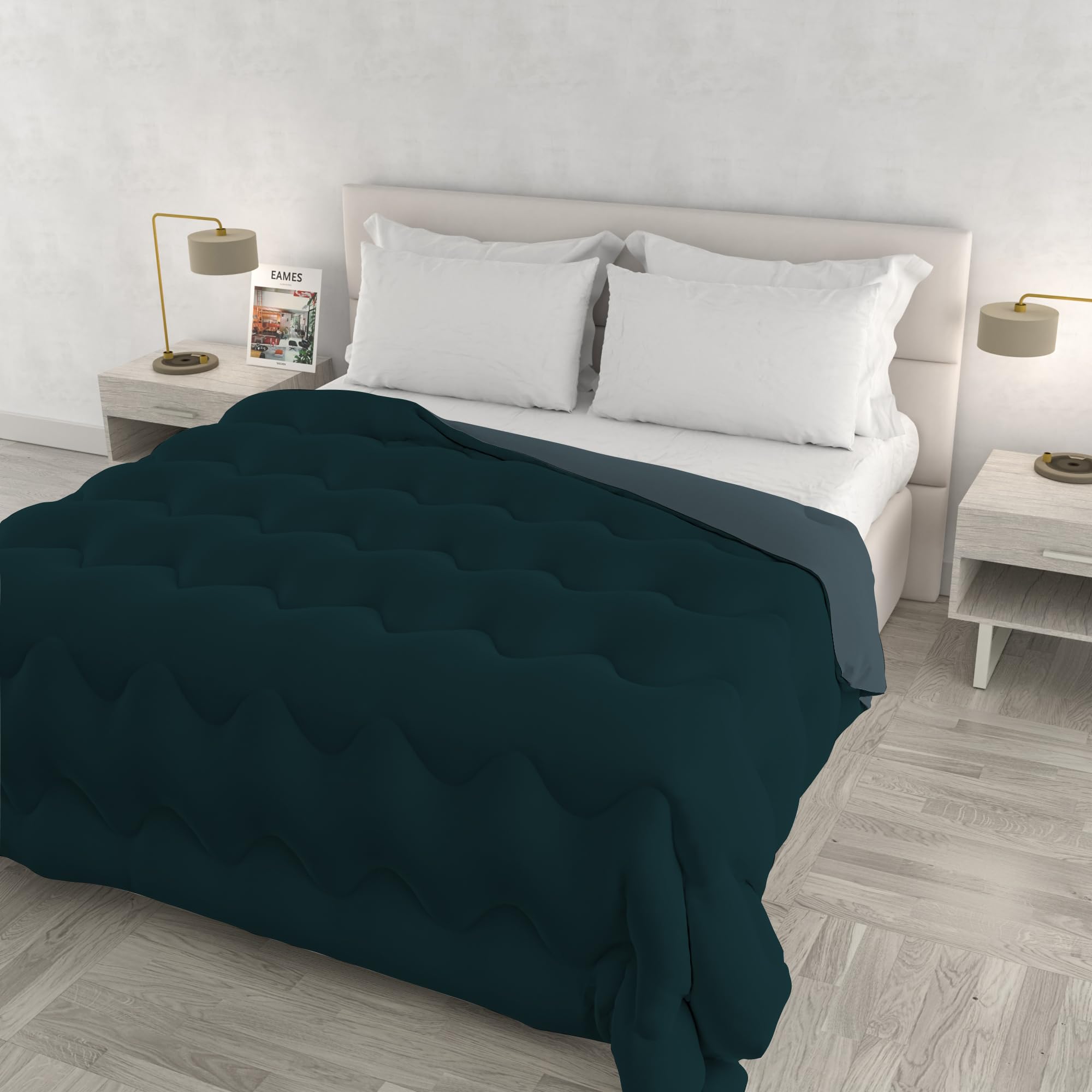 ZOE Winter Quilt Made in Italy Two-Tone Double-Sided Padded Duvet 250 g – Double Bed Quilt 250 x 250 cm – Machine Washable – Brass/Sage